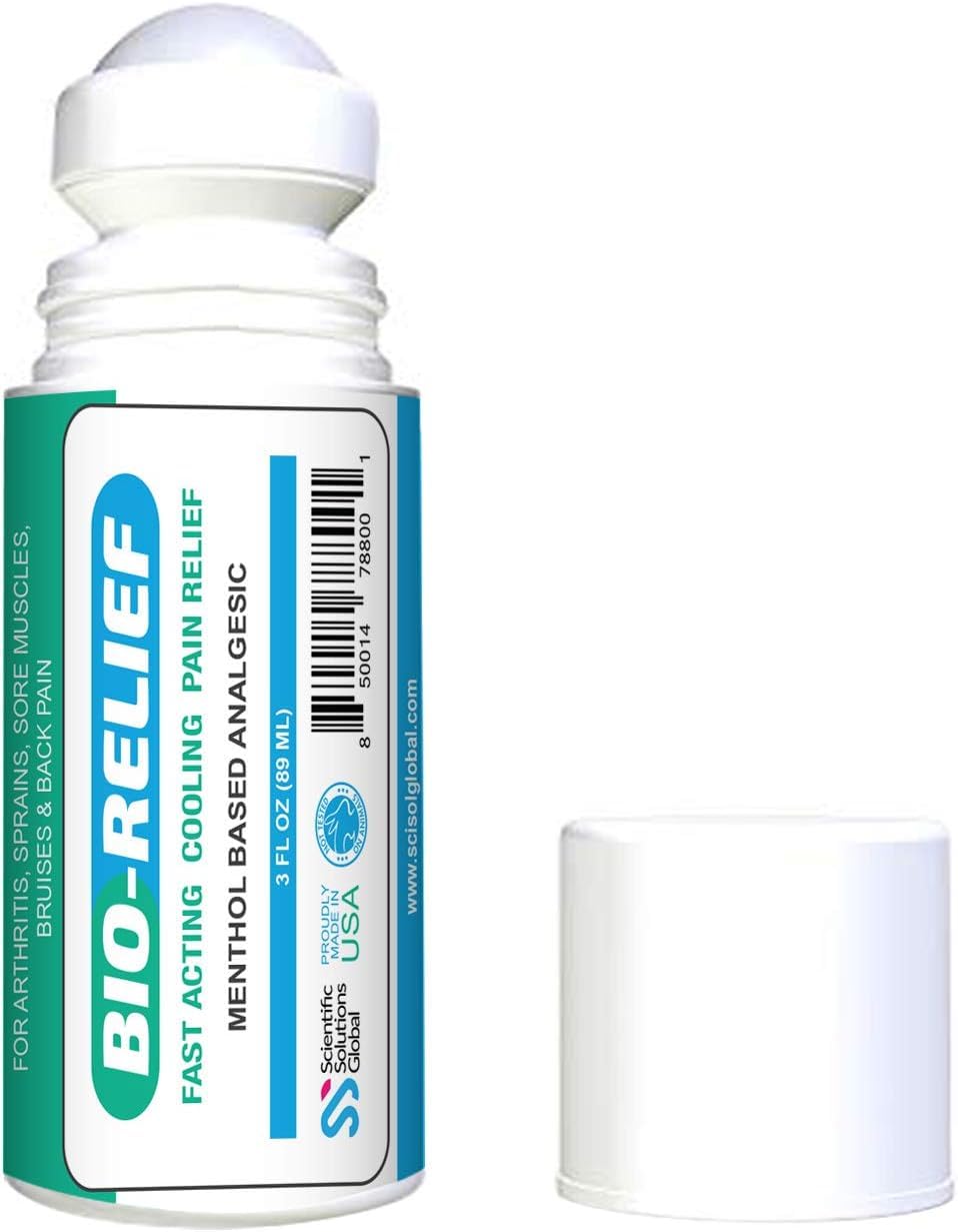 BIO-Relief Pain Roll On w 10% Menthol & Arnica | Highly Effective, Cool & Topical Pain Relief Extra Strength for Arthritis, Muscle, Joint, & Back - Easy Roll On Maximum Strength, Made in USA Scientific Solutions GlobalBuy Supplements Australia
