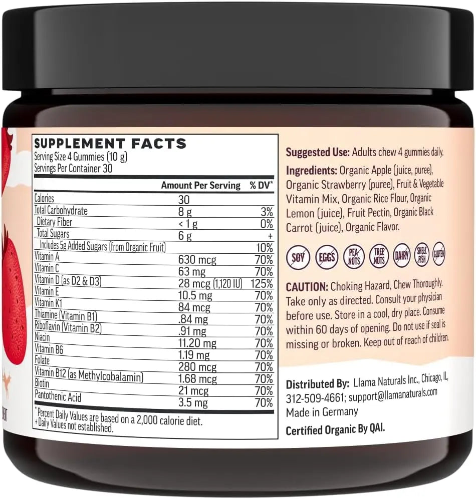 Llama Naturals Real Fruit Multivitamin Gummies | Kids & Women's Whole Food-Based Vitamins | No Added Cane Sugar | Llama NaturalsBuy Supplements Australia