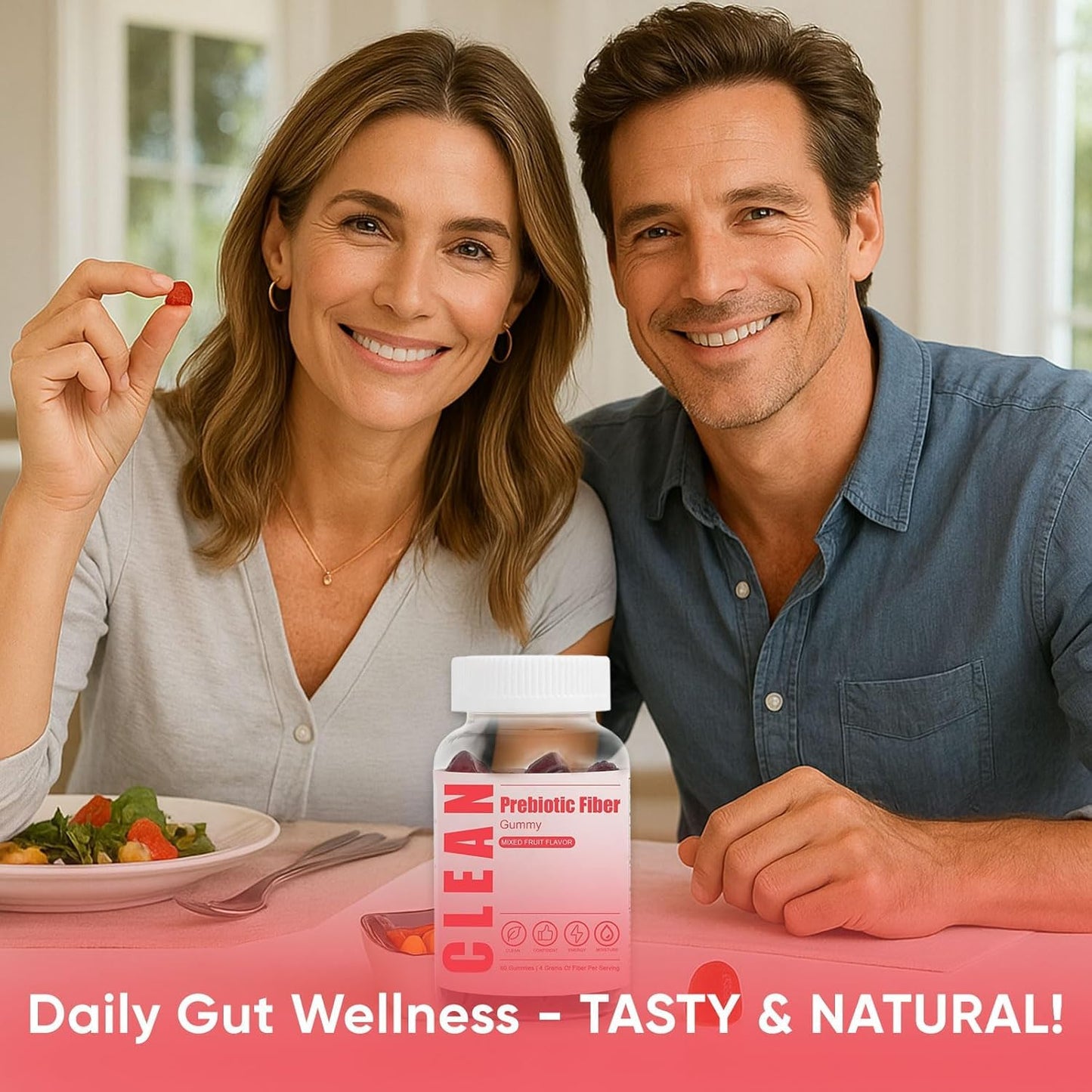 6525080 Clean Prebiotic Fiber Gummy, Clean Fiber Gummies for Men, Men Prebiotic Supplement for Digestive Gut Health, Non-GMO, 60 Gummies - Maple Wellness Supplements