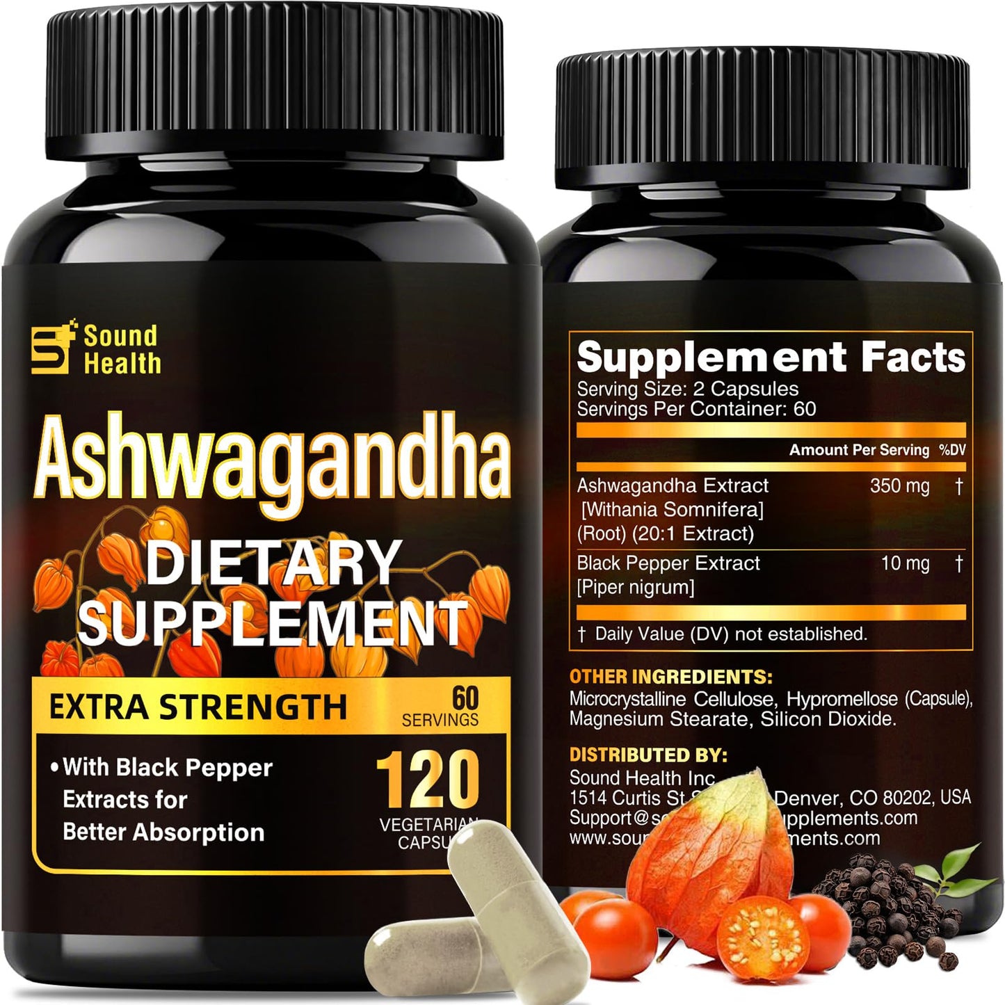 7000mg Ashwagandha Supplements Powder (20:1 Root Extract), 120 Organic Ashwagandha Capsules for Women & Men, Black Pepper & BioPerine for Absorption, Non GMO, Third-Party Tested, Gluten Free - Maple Wellness Supplements