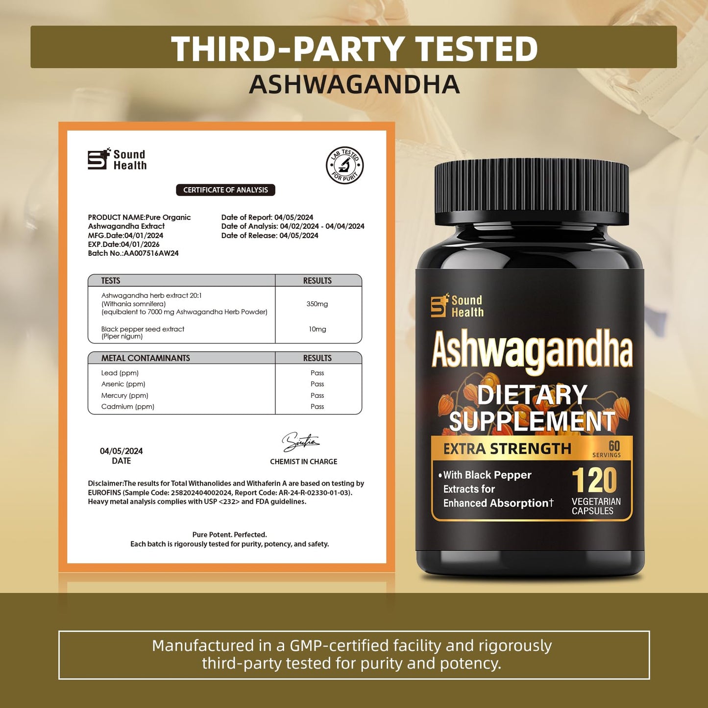 7000mg Ashwagandha Supplements Powder (20:1 Root Extract), 120 Organic Ashwagandha Capsules for Women & Men, Black Pepper & BioPerine for Absorption, Non GMO, Third-Party Tested, Gluten Free - Maple Wellness Supplements