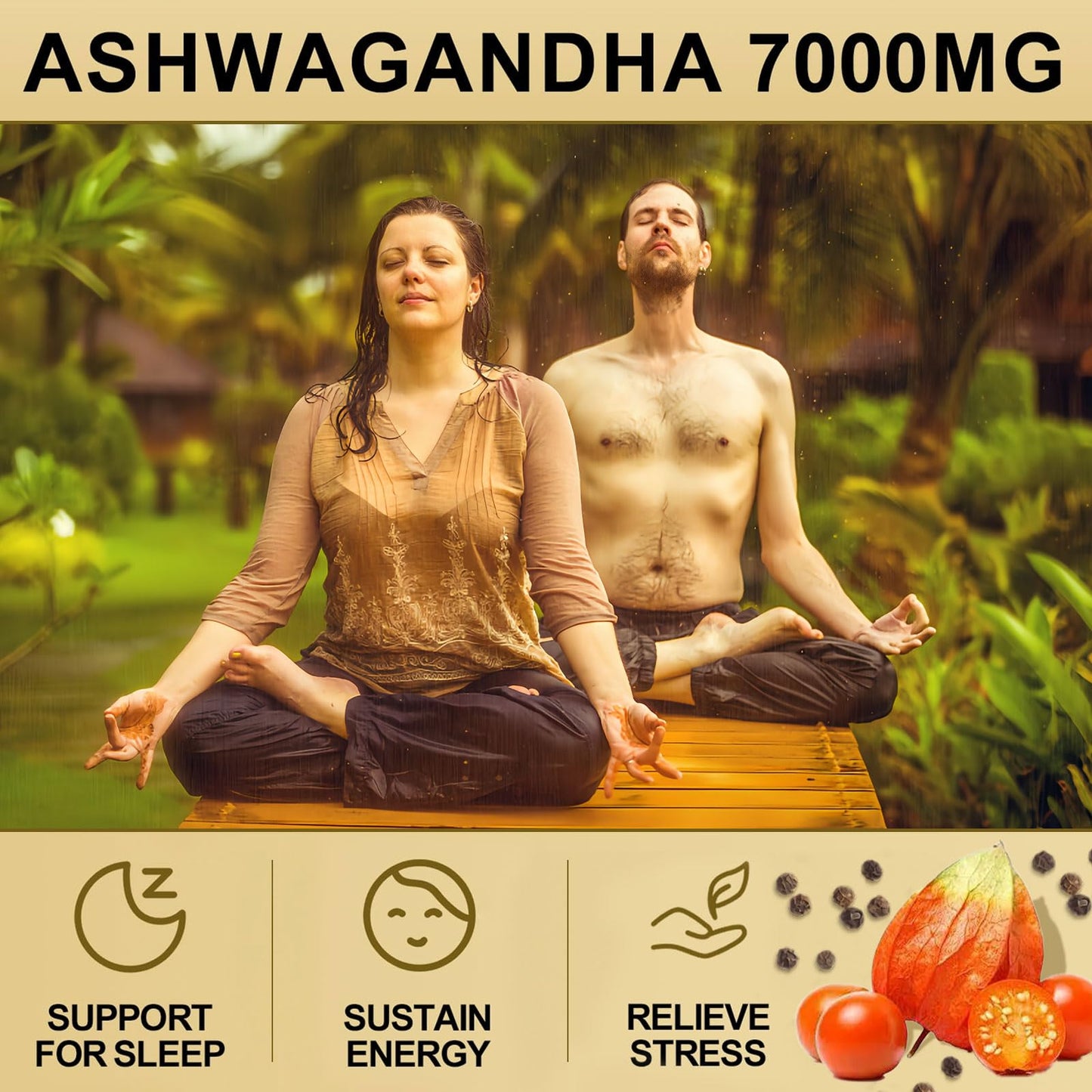 7000mg Ashwagandha Supplements Powder (20:1 Root Extract), 120 Organic Ashwagandha Capsules for Women & Men, Black Pepper & BioPerine for Absorption, Non GMO, Third-Party Tested, Gluten Free - Maple Wellness Supplements