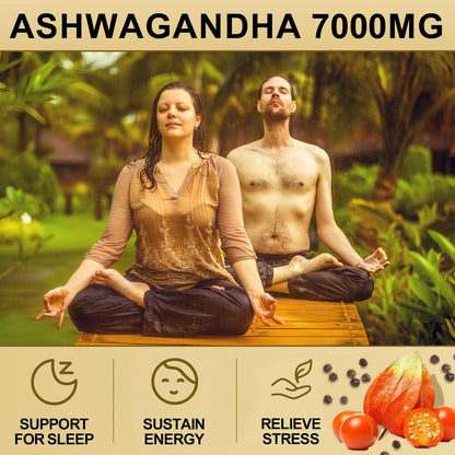 7000mg Ashwagandha Supplements Powder (20:1 Root Extract), 120 Organic Ashwagandha Capsules for Women & Men, Black Pepper & BioPerine for Absorption, Non GMO, Third-Party Tested, Gluten Free - Maple Wellness Supplements