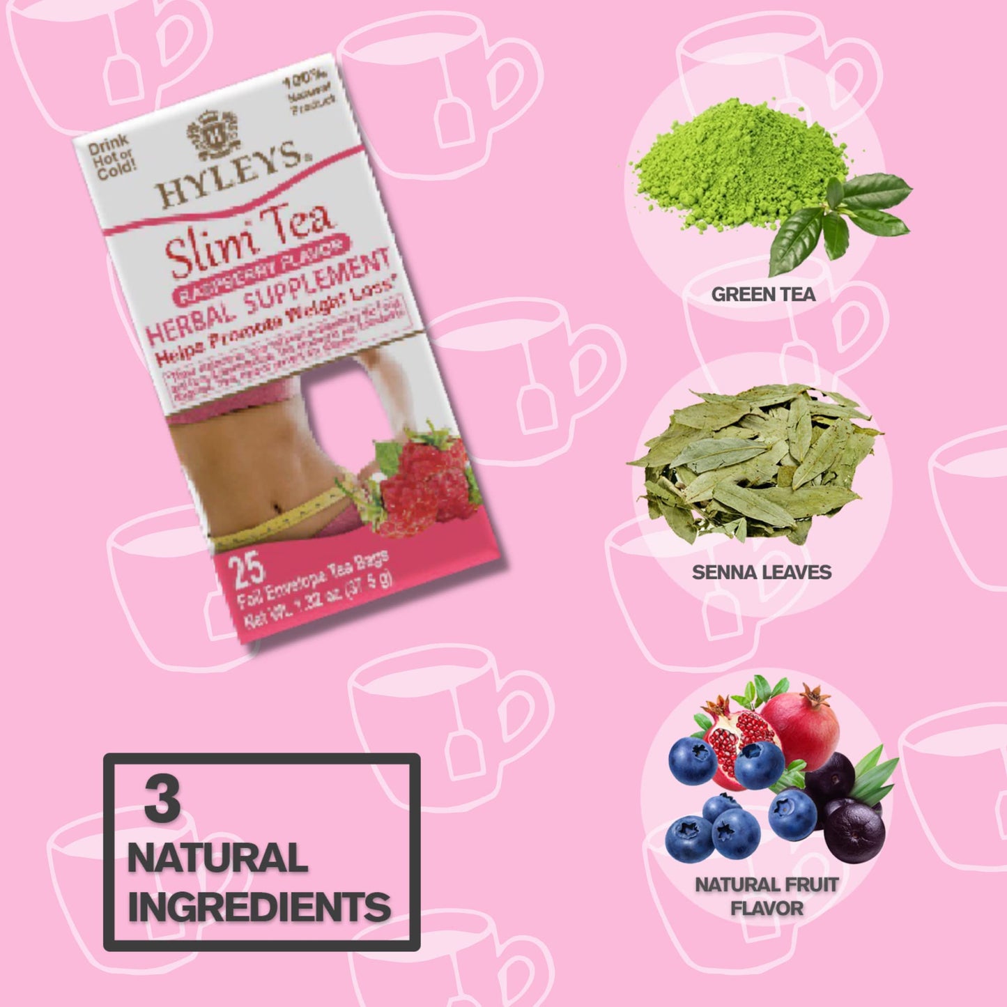 Hyleys Slim Tea Raspberry Flavor - Weight Loss Herbal Supplement Cleanse and Detox HYLEYSBuy Supplements Australia