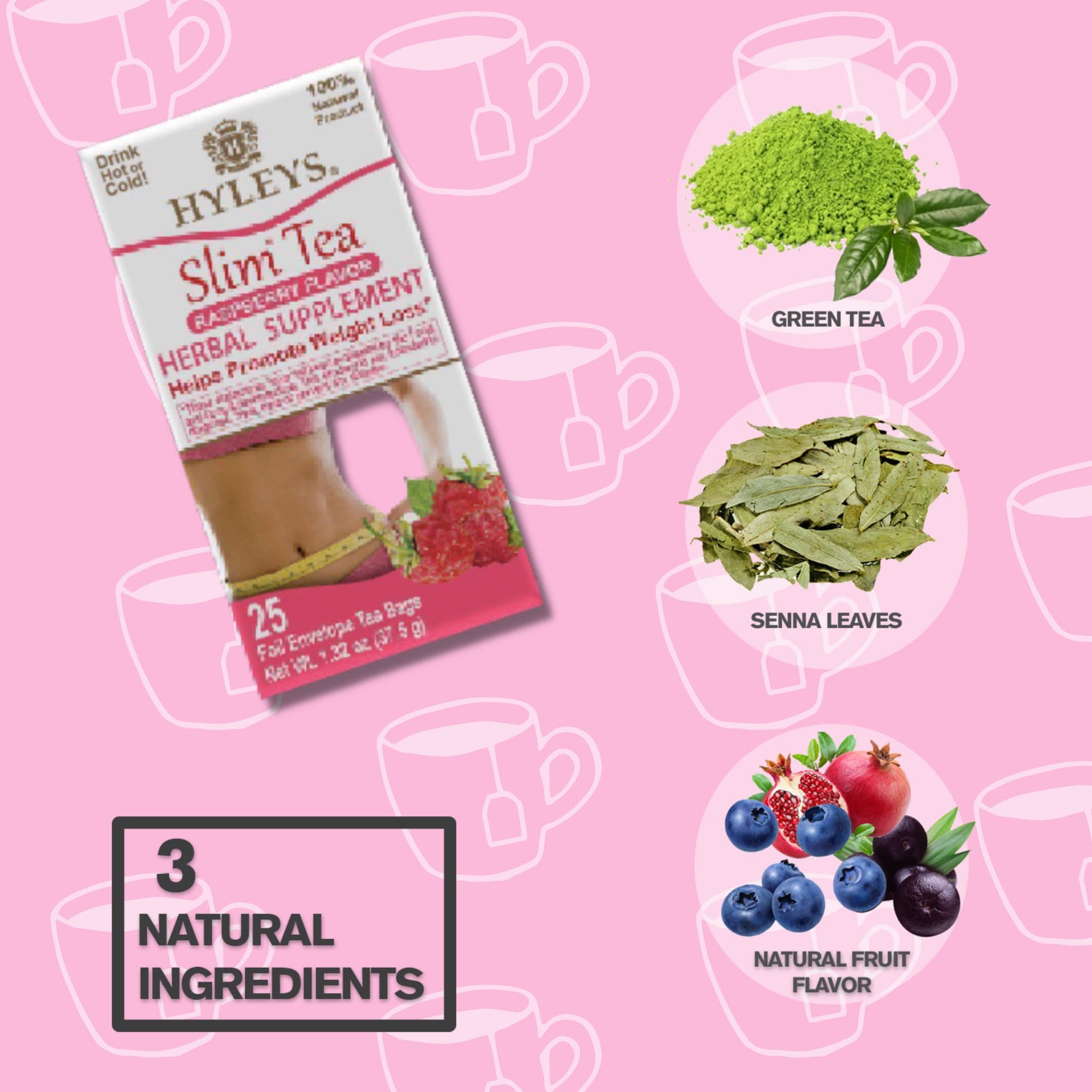 Hyleys Slim Tea Raspberry Flavor - Weight Loss Herbal Supplement Cleanse and Detox HYLEYSBuy Supplements Australia