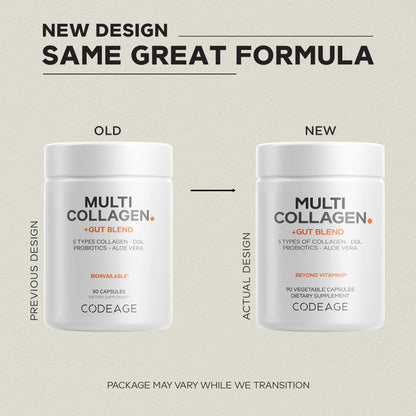 Codeage Multi Collagen + Gut Blend Supplement - Digestive Probiotics, DGL Licorice, Aloe Vera, Organic Peppermint Leaf, Slippery Elm - Hydrolyzed Bovine Collagen Pills - Non-GMO - 90 Capsules CodeageBuy Supplements Australia