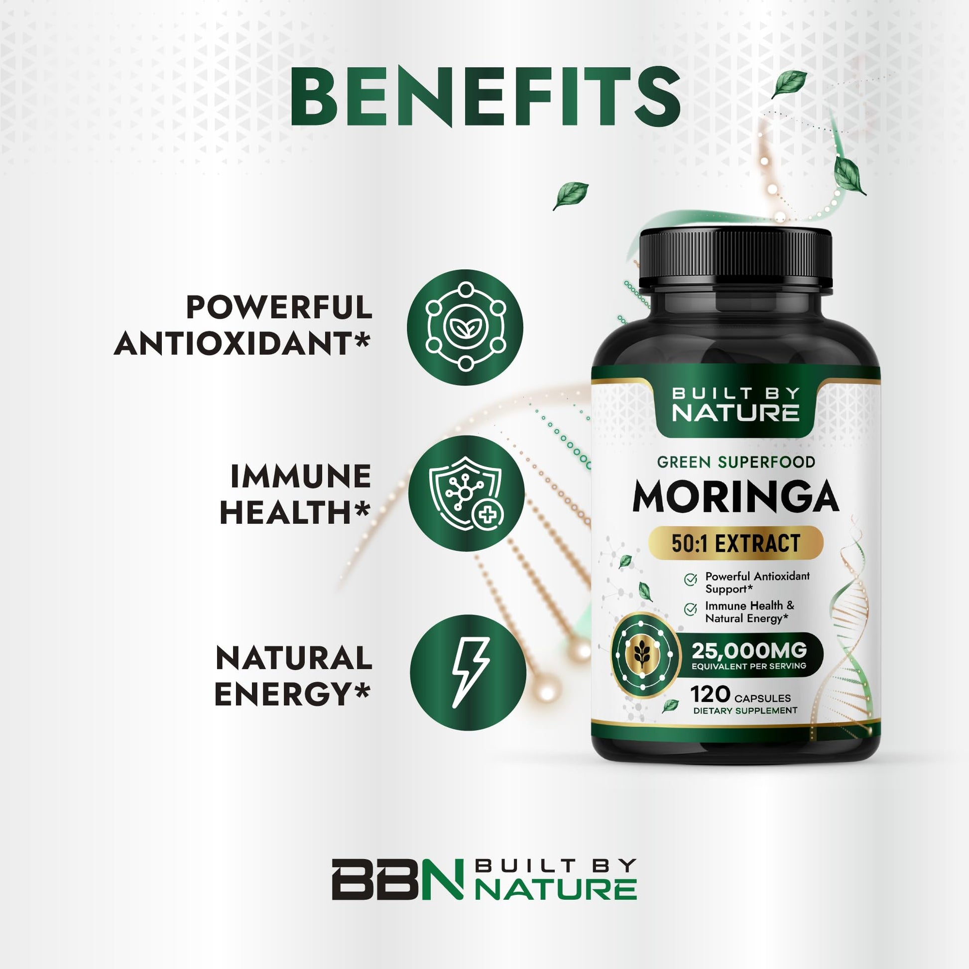 Built by Nature Moringa – 500mg Pure Moringa Leaf Extract 50:1 per Serving – High Potency Moringa Supplement – 120 Capsules Built by NatureBuy Supplements Australia