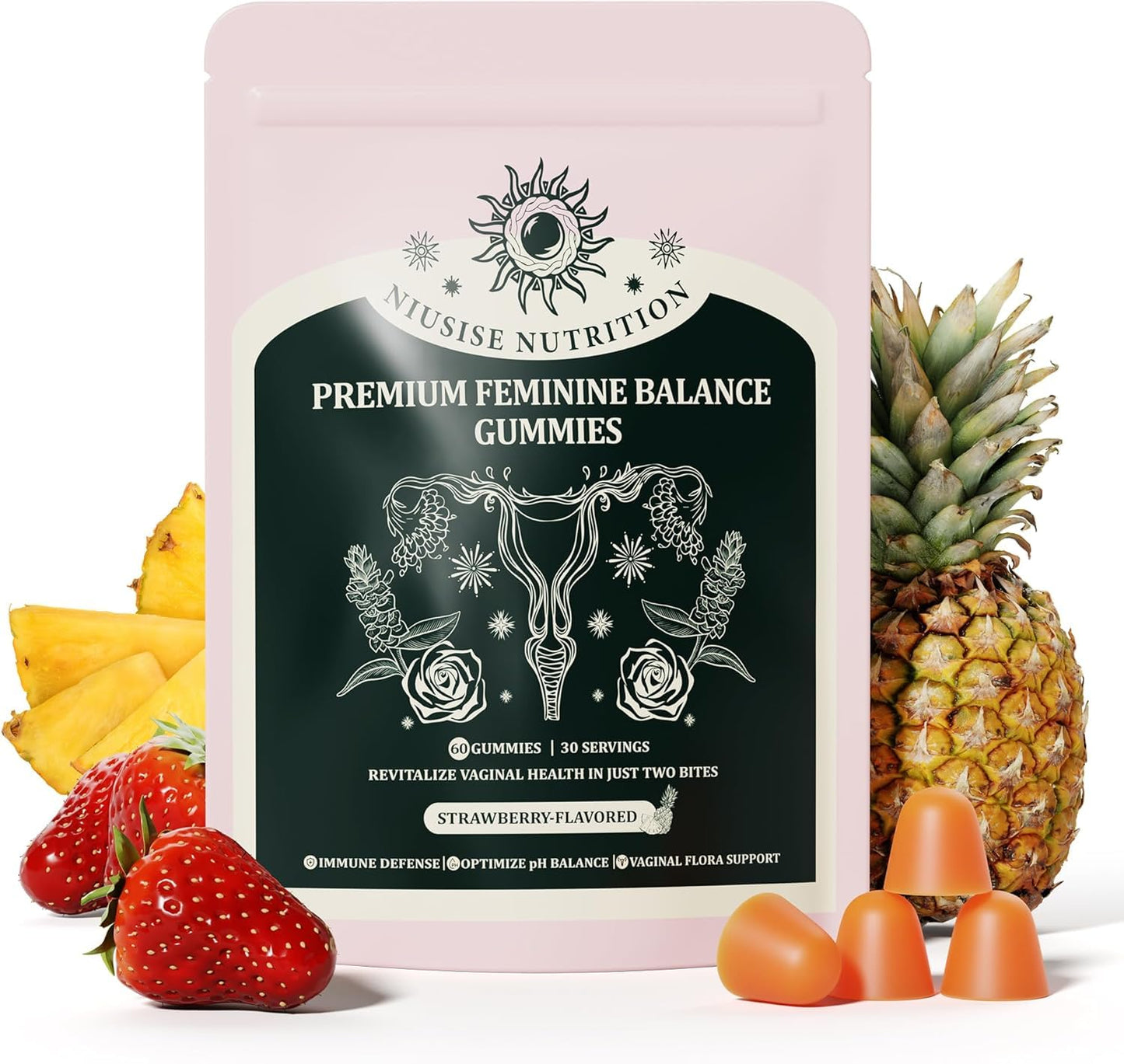 NIUSISE Feminine Balance Gummies, Premium Balance Supplement for Women PH Health, Immune Support, Vegan, Gluten-Free - Hawaiian Pineapple - 120 Gummies - 60 Servings 2 Pack. NIUSISEBuy Supplements Australia