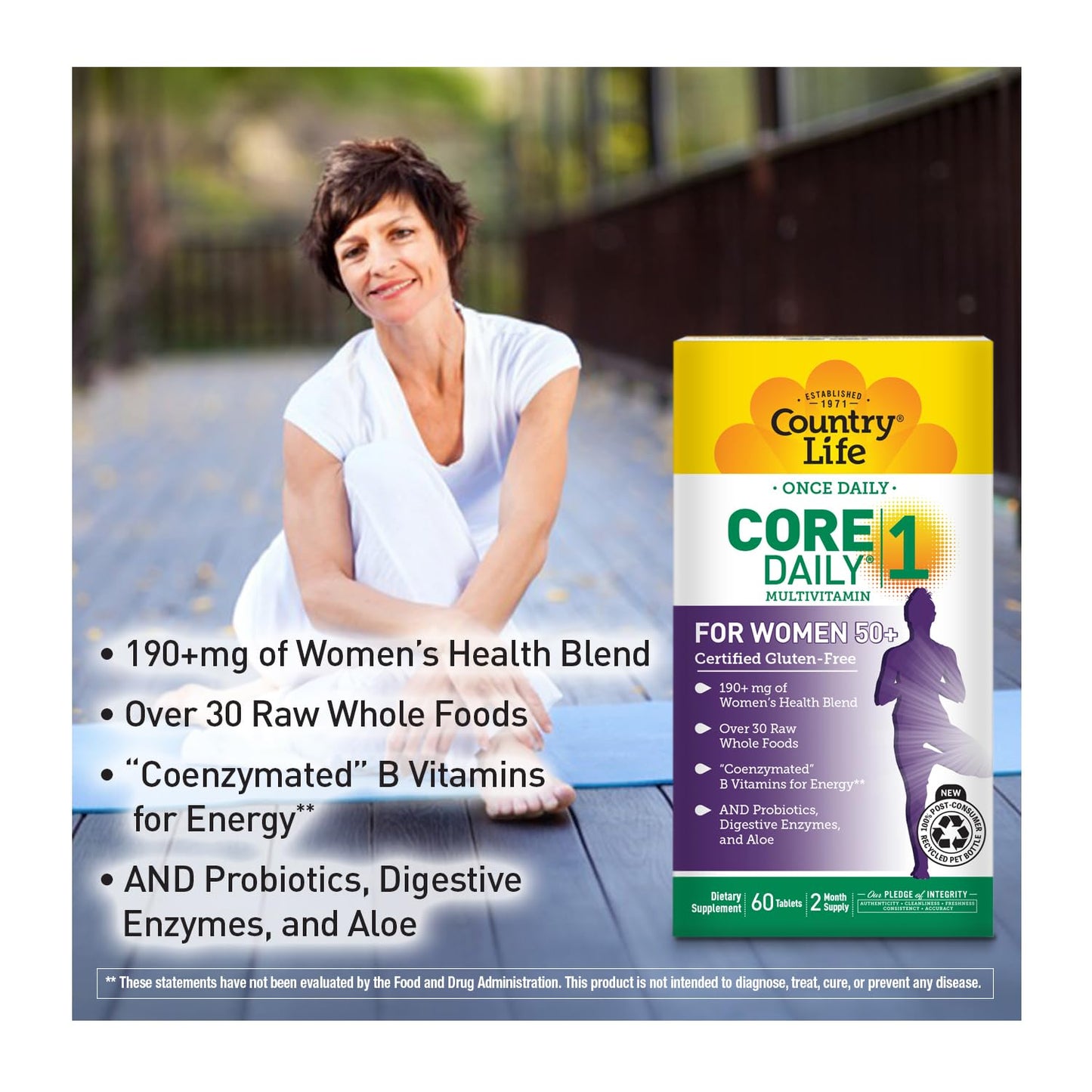 Country Life CORE Daily-1 for Women 50+ Multivitamin - Formulated for Women Over 50, Complete Daily Nutrition with Women's Health Blend, Coenzymated B Vitamins, Probiotics, and Digestive Enzymes Country LifeBuy Supplements Australia