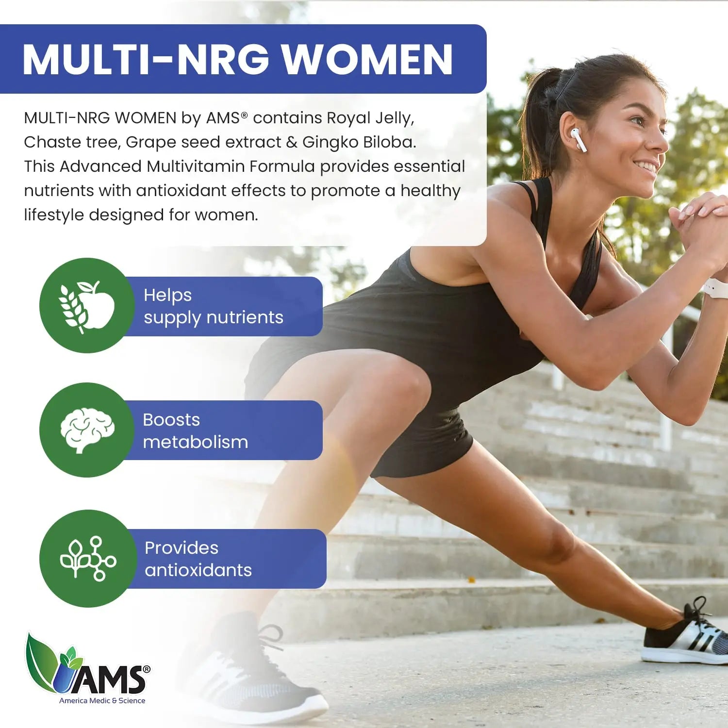 America Medic & Science Multivitamins for Women, Multi-NRG, 45 Coated Caplets, One Daily, Immune Support Supplements, Vitamin C & B Complex America Medic & ScienceBuy Supplements Australia