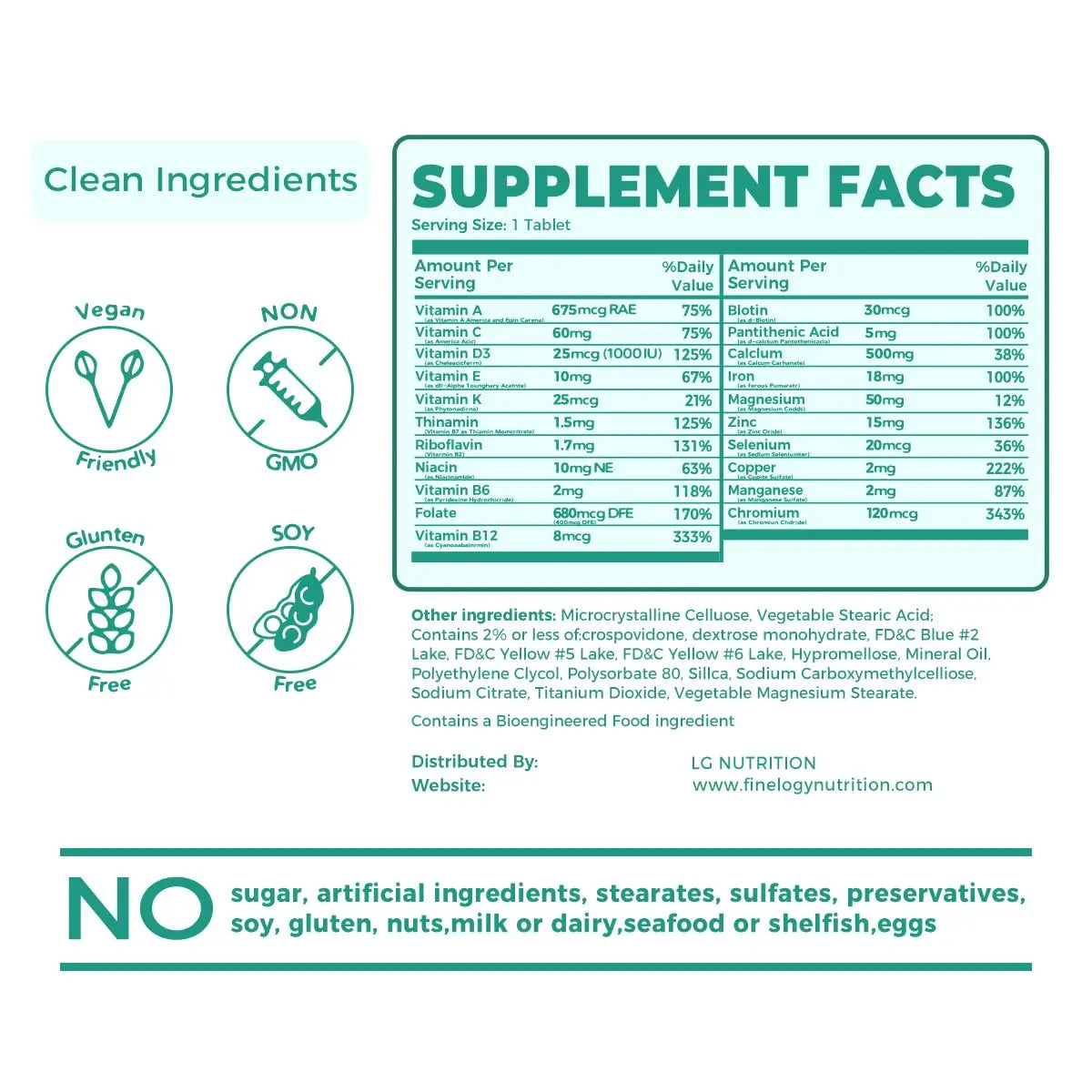 finelogy Womens Multivitamin - Essential Nutrients with Iron, Vitamins A, C, D3, K, B6 and B12 Supplements for Women’s Health, Energy Hair Skin & Nails finelogyBuy Supplements Australia