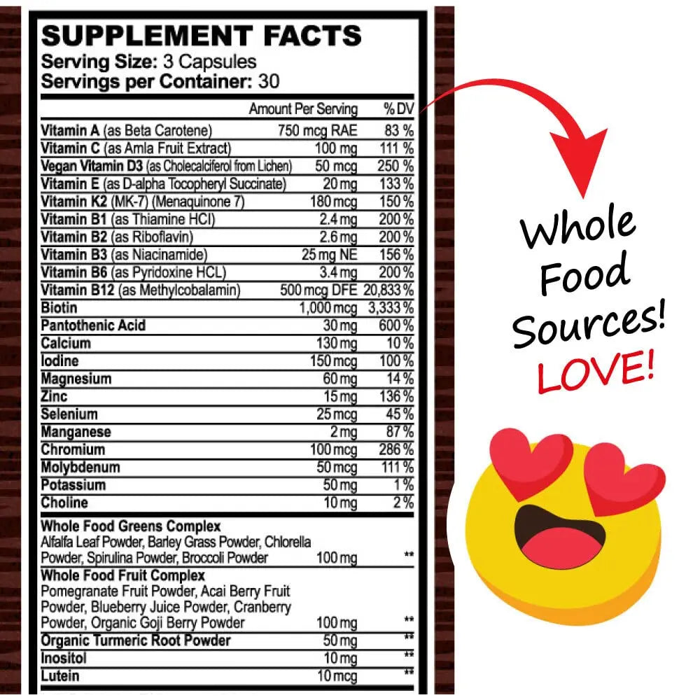 Whole Food Multivitamin Fruit & Super Greens All-in-one Vitamin Complex, 90 Vegan Capsules - Daily Vitamin for Women and Men Hippie FarmsBuy Supplements Australia