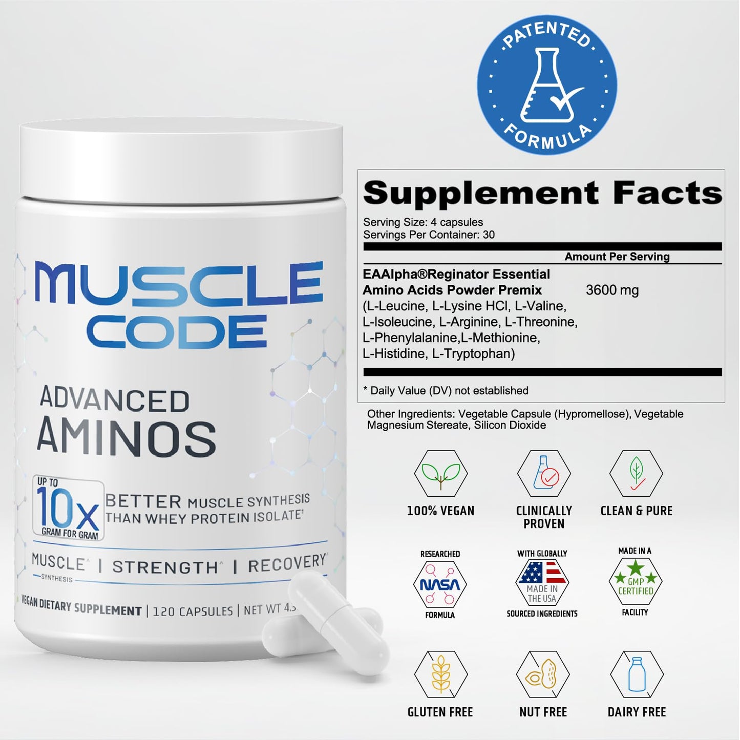 NAUTILUS Muscle Code Essential Amino Acid Capsules – Muscle Synthesis & Repair & Strength – Unflavored – 30 Servings – Clinically Studied