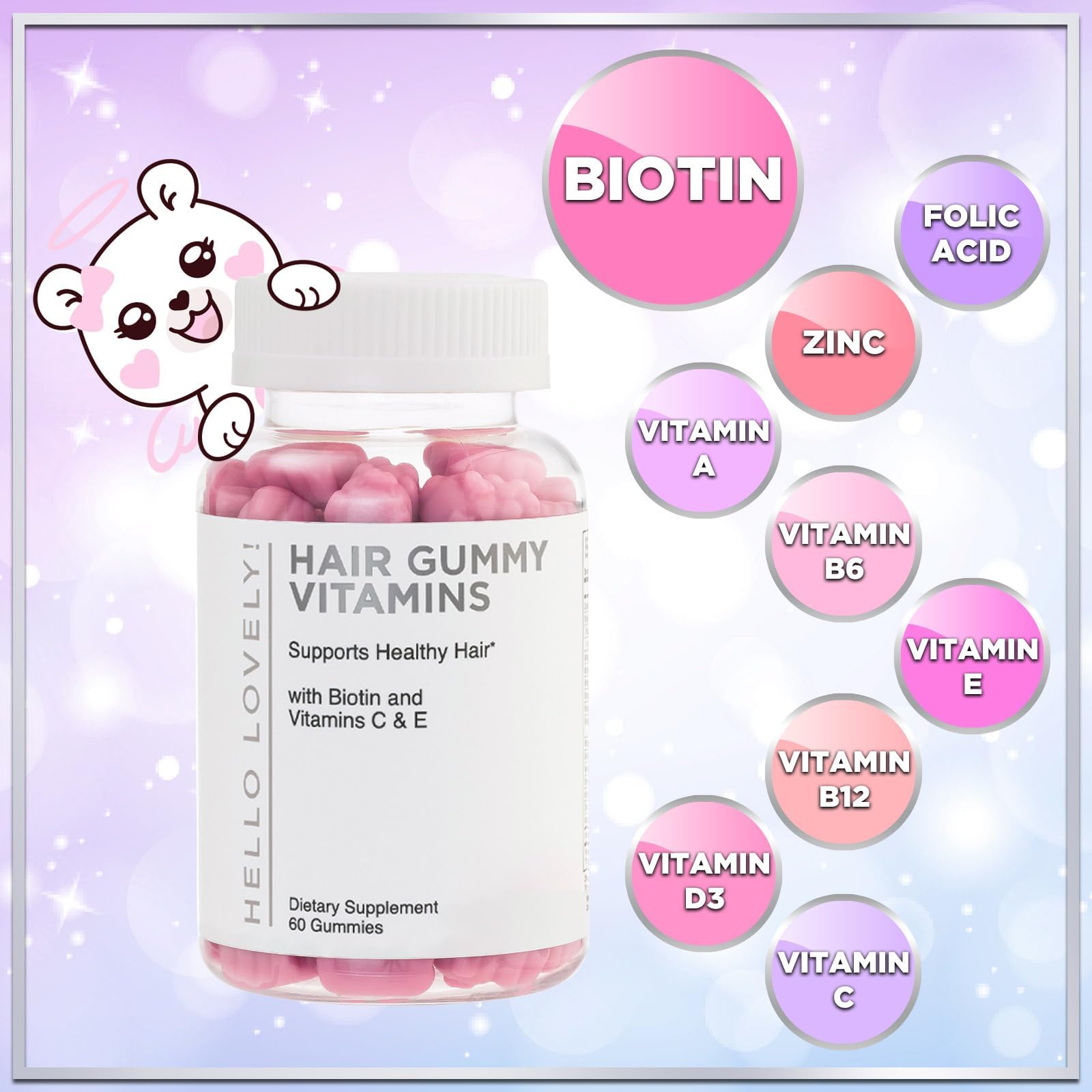 Hello Lovely! Hair Vitamins Gummies with Biotin 5000 mcg Vitamin E & C Support Hair Growt Hello Lovely!Buy Supplements Australia