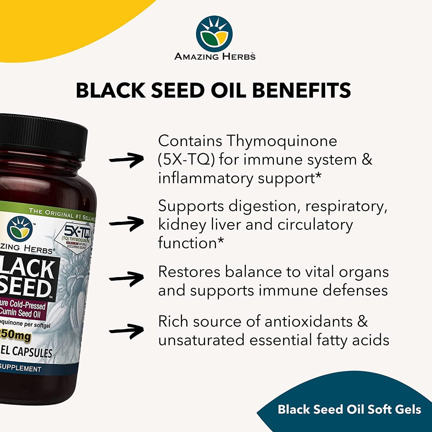 Amazing Herbs Premium Black Seed Oil Capsules - High Potency, Cold Pressed Nigella Amazing HerbsBuy Supplements Australia