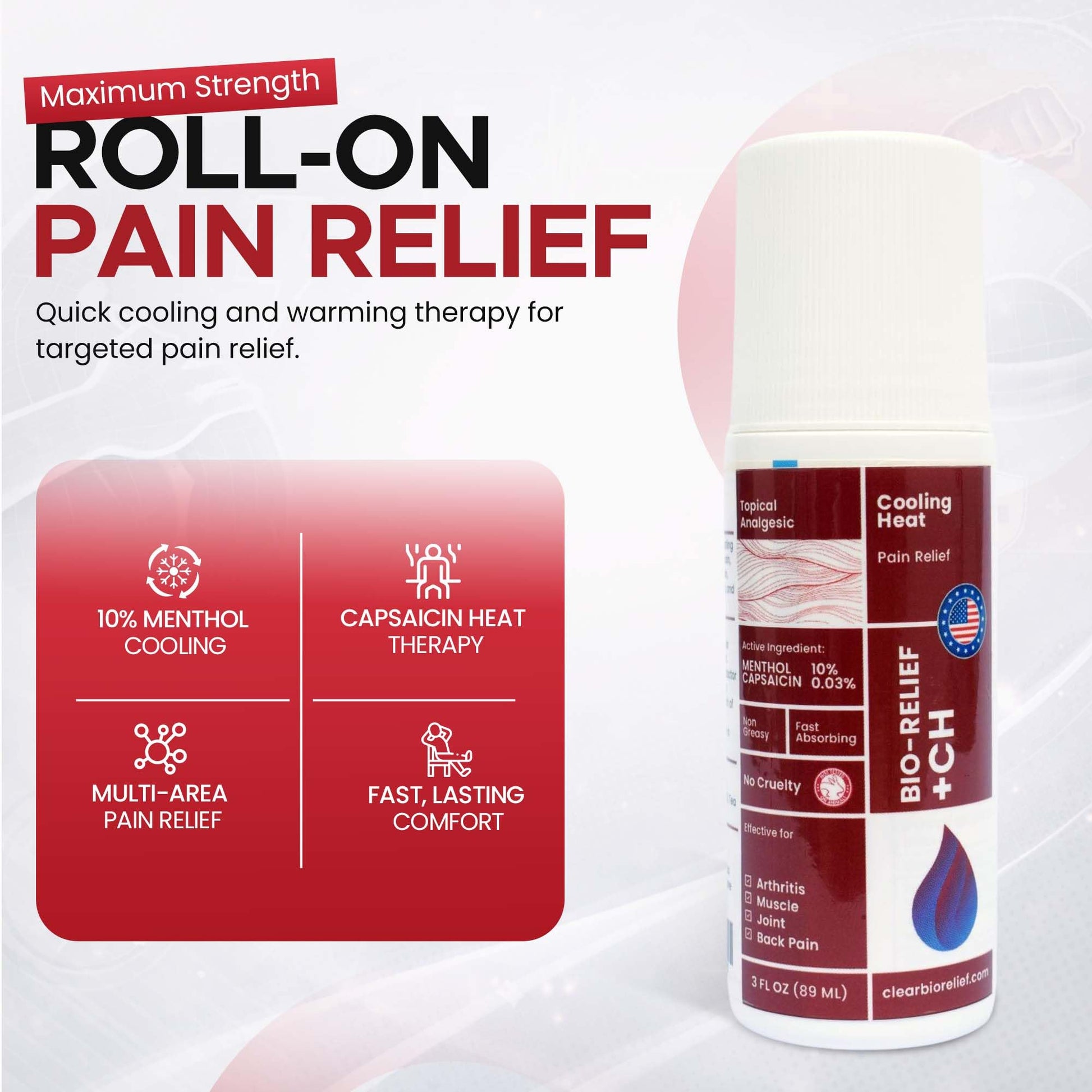 BIO-RELIEF +CH Pain Relief Roll On w 10% Methanol | Highly Effective, Cool & Topical Pain Relief Extra Strength for Arthritis,Muscle,Joint & Back | Easy Roll On Maximum Strength, Made in USA Scientific Solutions GlobalBuy Supplements Australia