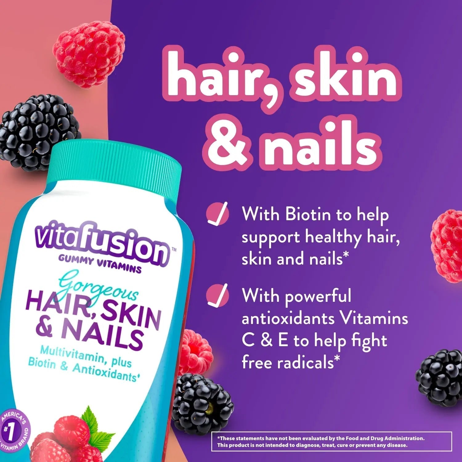 Vitafusion Gorgeous Hair, Skin & Nails Multivitamin Plus Biotin, Vitamin B12 Cherry Gummies for Energy Metabolism Support, 135ct & 90ct VitafusionBuy Supplements Australia