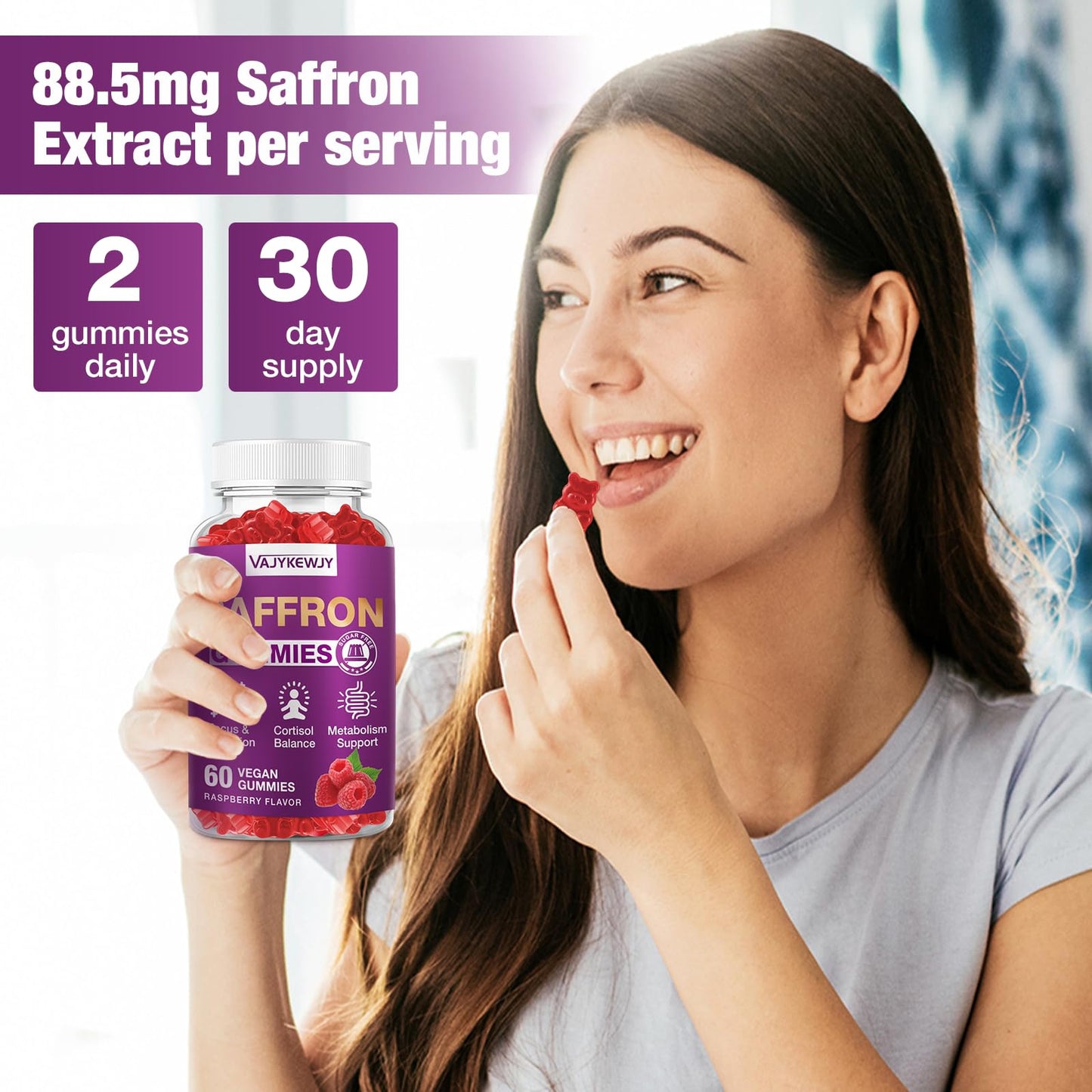 VAJYKEWJY Saffron Gummies (88.5 mg) with Magnesium — Enhanced with St. John’s Wort, Rhodiola, Ashwagandha & Vitamins B6, B12, D3 for Mood & Focus Support — 120 Count VAJYKEWJYBuy Supplements Australia