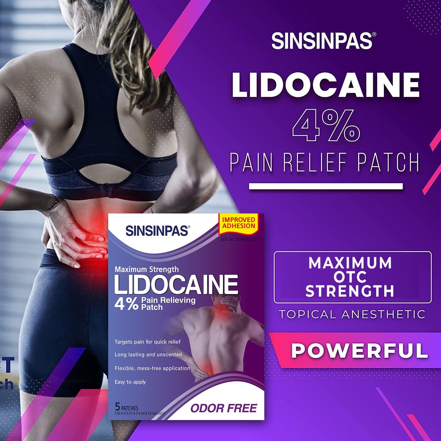 SINSINPAS Lidocaine 4% Pain Relieving Patch (1 Pack (5 Patches Total)) SINSINPASBuy Supplements Australia