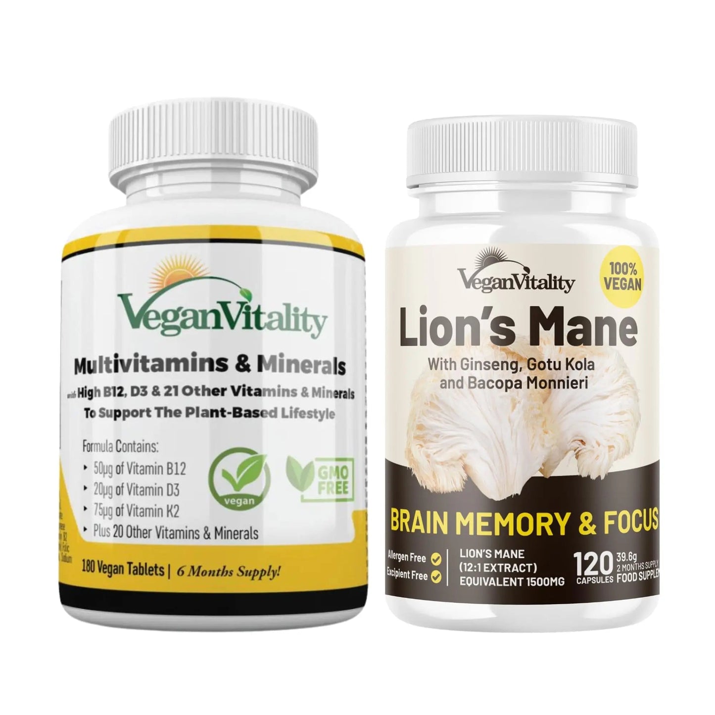 Vegan Vitality Lion's Mane x General Health Combo Bundle - 6 Months Lion's Mane and Multivitamins Vegan VitalityBuy Supplements Australia