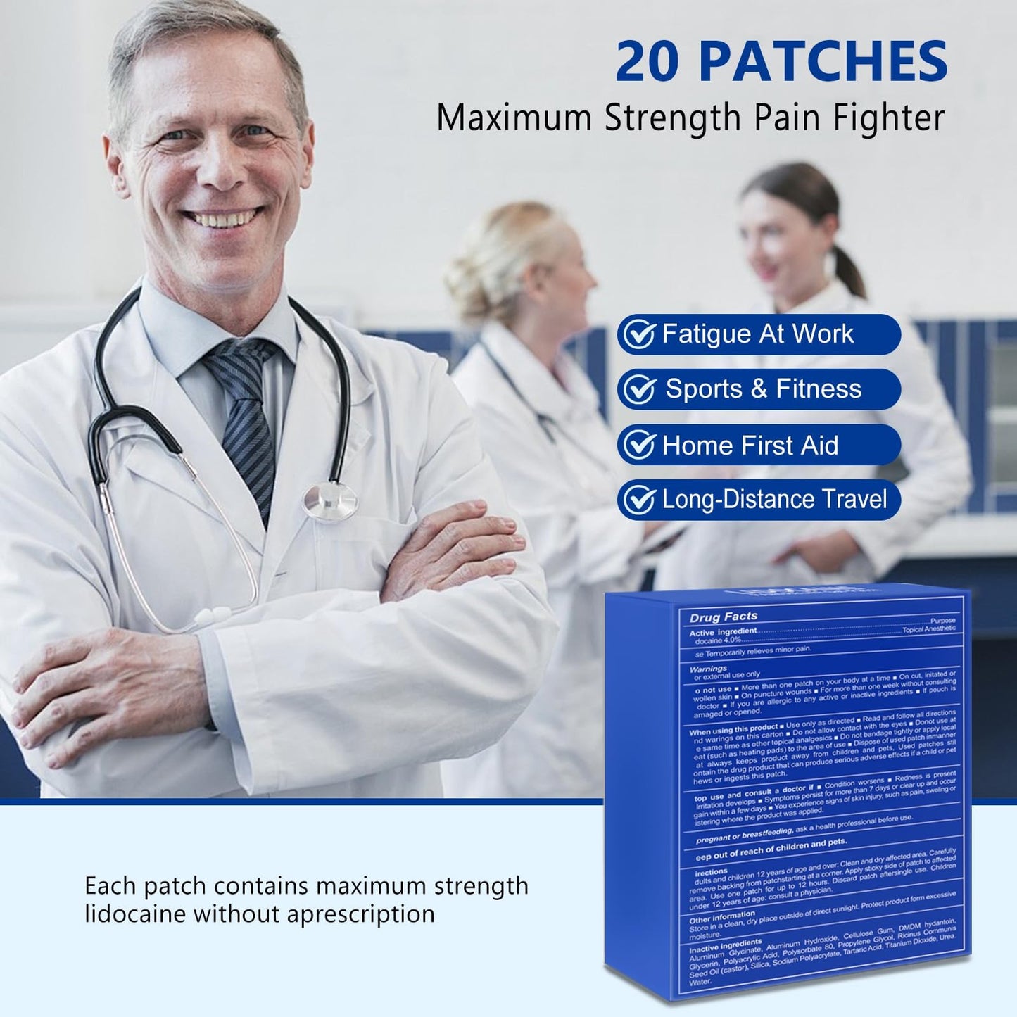 KIbabyDI Professional Lidocaine Pain Relief Patches - 20 Count | 4% Medicated Gel Patches for Targeted Joint & Muscle Comfort | Long-Lasting 12-Hour Relief, Ultra-Flexible Design -lb263 KIbabyDIBuy Supplements Australia