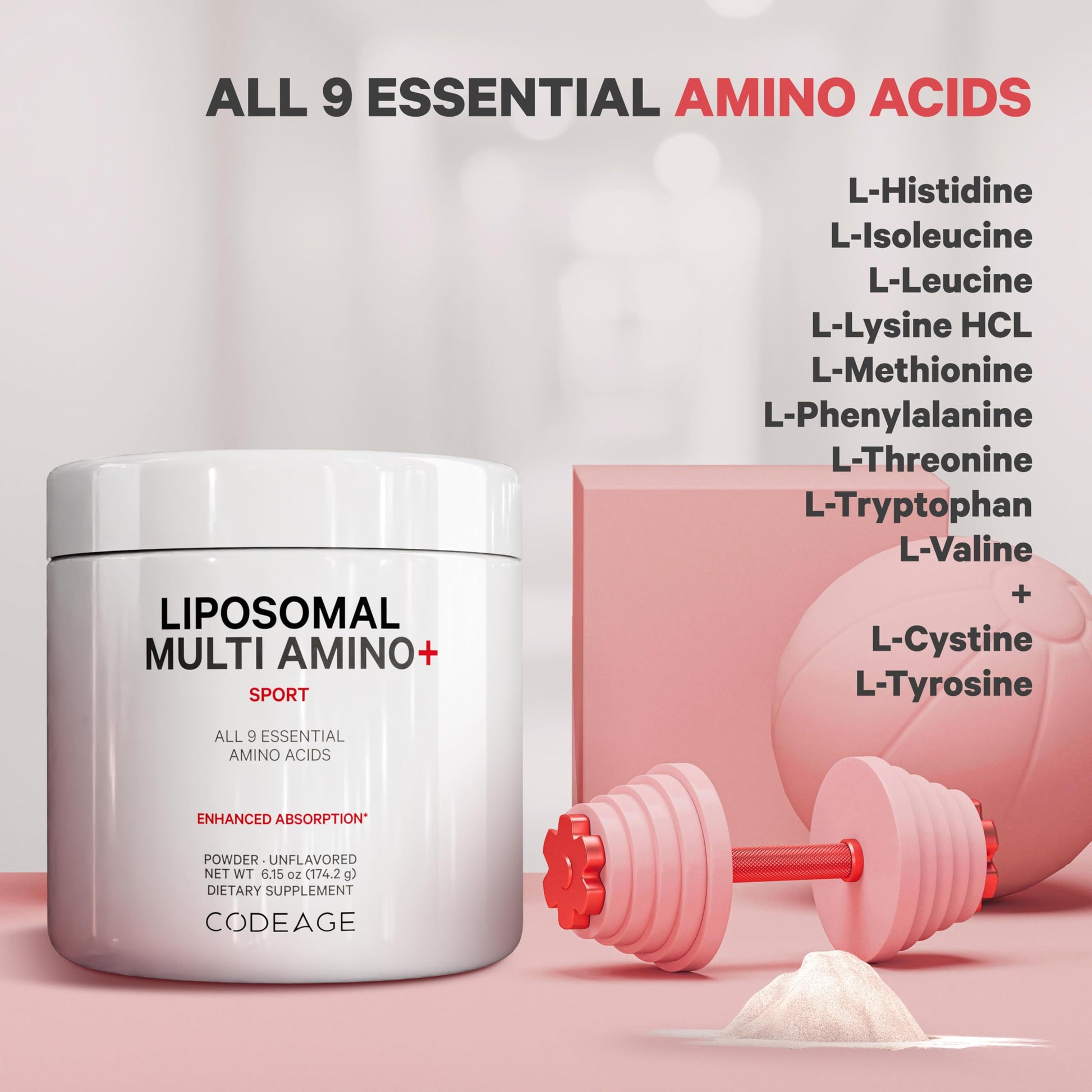 Codeage Liposomal Multi Amino Powder Supplement - BCAA & EAA Supplement All 9 Essential Amino Acids, Branched-Chain Amino Acid, Pre & Post Workout, Unflavored, Liposomal Delivery, Non-GMO, 6.15 oz CodeageBuy Supplements Australia