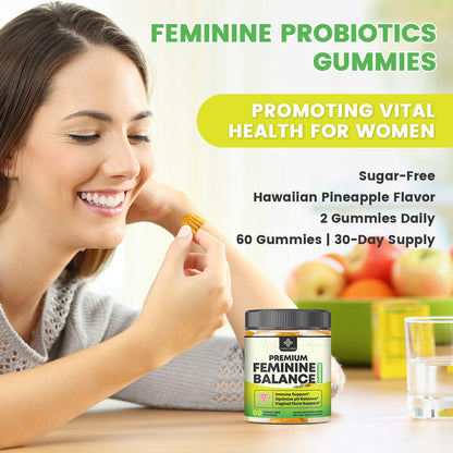 YANLUOBO Feminine Balance Probiotic Gummies - Women's Vaginal Health Support | PH Balance & Odor, Flora, Immune Support | Probiotics for Women, Vegan Pineapple Flavor, 60 Count YANLUOBOBuy Supplements Australia