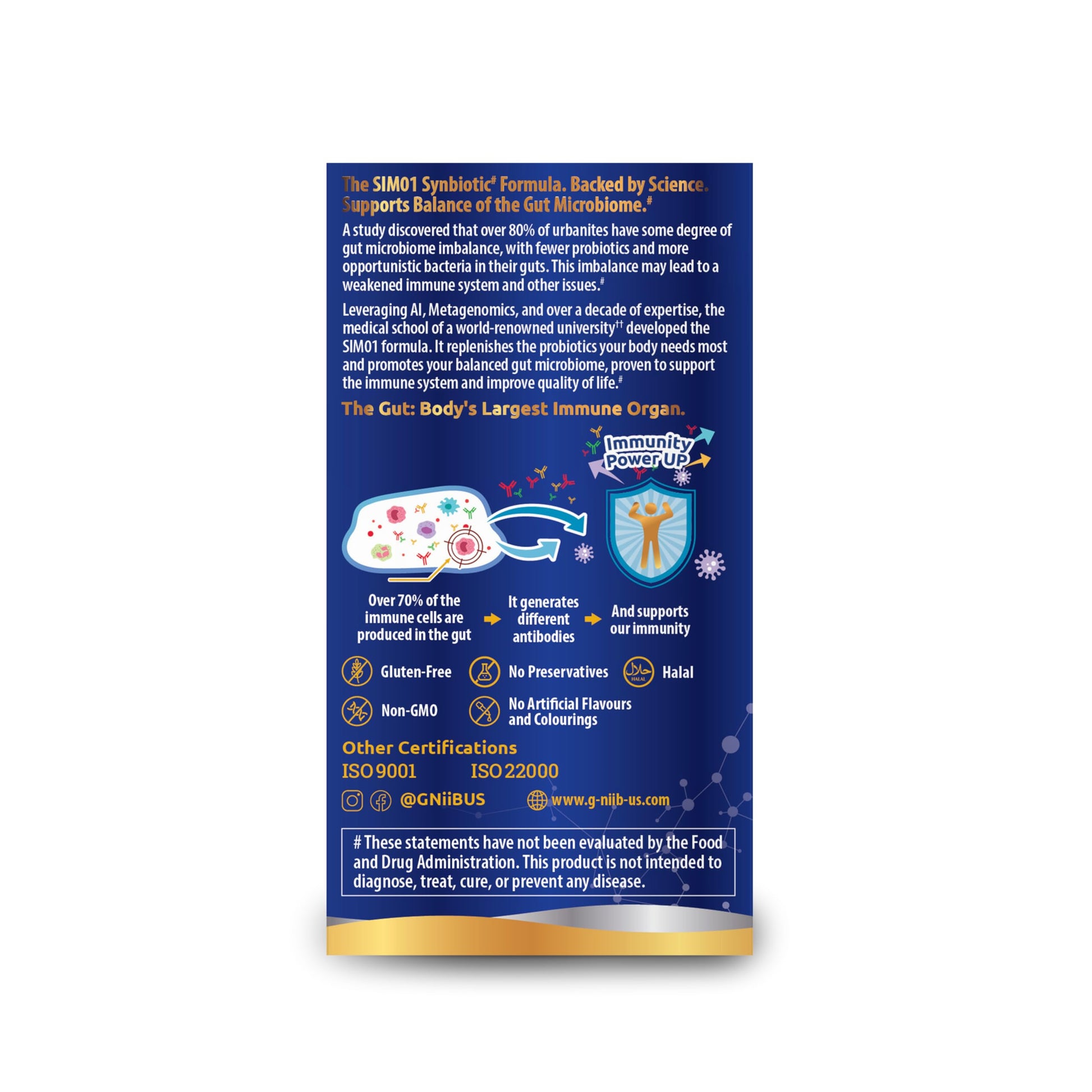 G-NiiB Immunity Elite (SIM01 Synbiotic Formula) - Potent Live probiotics and Added prebiotics to Support Immunity, Regularity, Sleep, Mood, and Skin - 5X More Effective in Reaching the Gut Alive G-NiiBBuy Supplements Australia