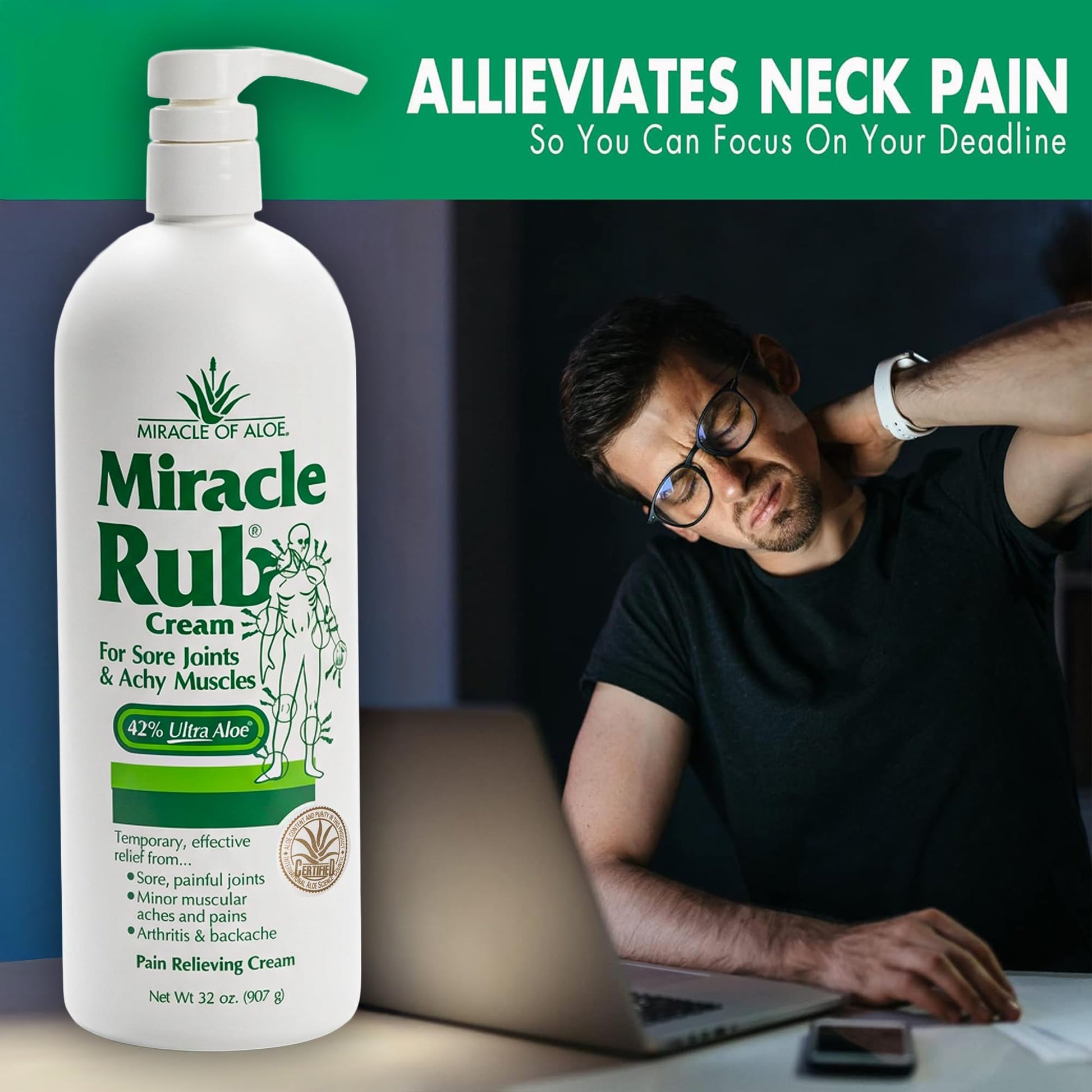 Miracle of Aloe Miracle Rub Pain Relieving Cream 32 oz, Fast & Effective Relief for Arthritis, Muscle, and Joint Pain - Maximum Strength UltraAloe Formula, Topical Analgesic Miracle of AloeBuy Supplements Australia