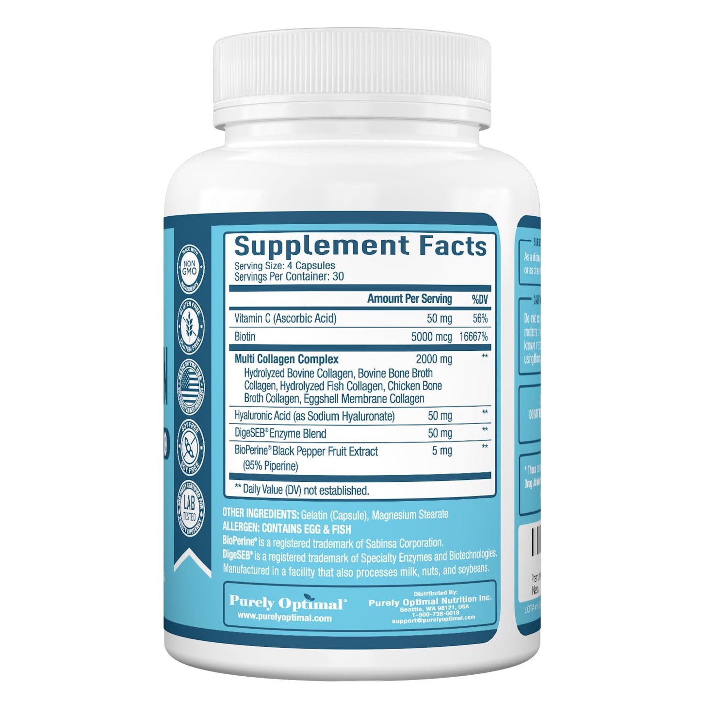 Premium Multi Collagen Peptides (Types I, II, II, V, X) - Collagen Pills for Skin Care, Hair Growth, Nails & Joints - Vitamin C, Hyaluronic Acid