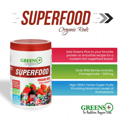 Greens+ Organic Reds Superfood Powder Camu Camu Dietary 400mg Vitamin C SuperFruit Supplement 120 Capsules, 100% Natural, Vitamins & Minerals, Vegan, Soy/Dairy/Gluten Free Greens+Buy Supplements Australia