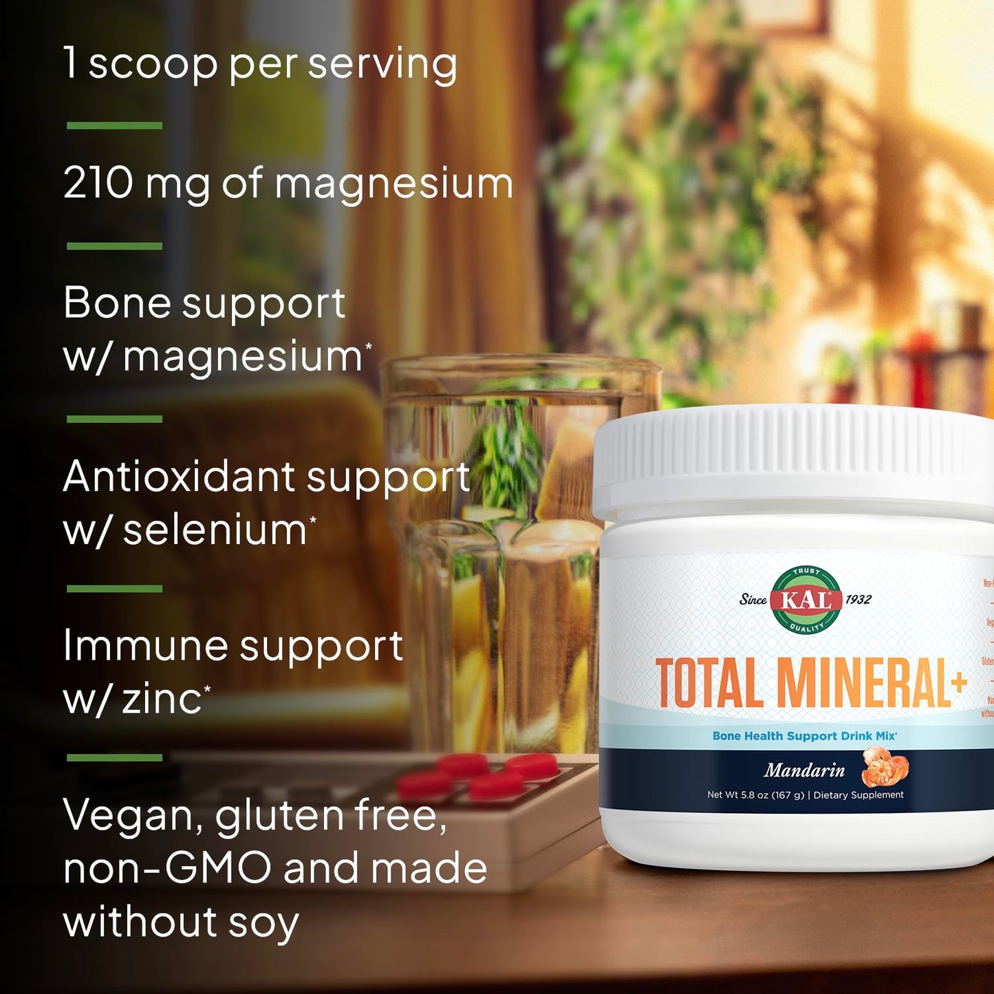 KAL Total Mineral+ Powder - Total Complex - Magnesium Glycinate, Zinc, Calcium and More - Bone Health & Whole Body Support Supplement - Vegan, Non-GMO, Gluten-Free 60-Day Guarantee - 30 Servings KALBuy Supplements Australia
