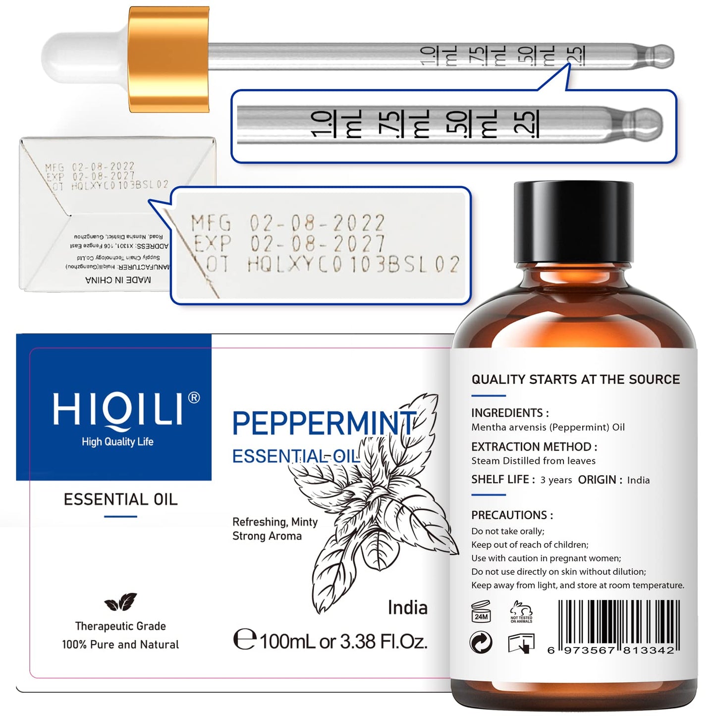 HIQILI Peppermint Oil 100ML, 100% Pure Peppermint Essential Oil Natural for Diffuser HIQILIBuy Supplements Australia
