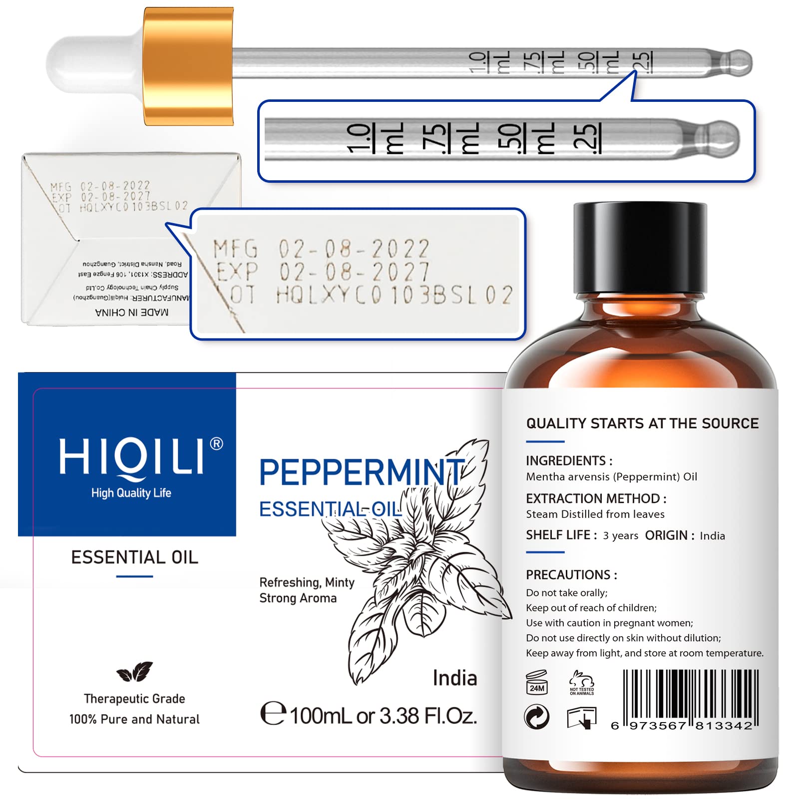 HIQILI Peppermint Oil 100ML, 100% Pure Peppermint Essential Oil Natural for Diffuser HIQILIBuy Supplements Australia