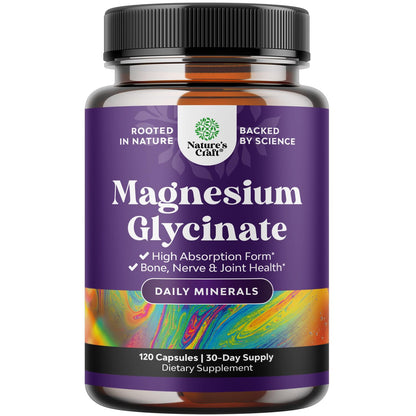 Pure Magnesium Glycinate Supplement 500mg - Magnesium for Sleep and Rest Capsules for Men & Women - Unflavored Vegan High Absorption Pills for Relaxation Support - 120 Count Natures CraftBuy Supplements Australia