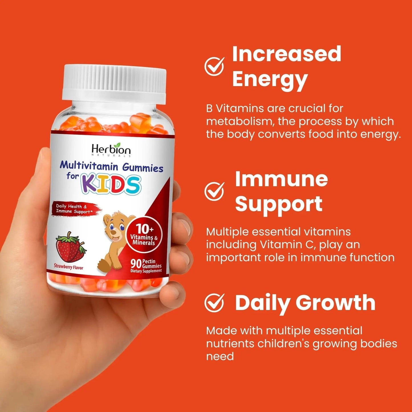 HERBION Naturals Multivitamin Gummies for Kids, Immune Support with Vitamin C, D3, B12, A, E & Zinc, Strawberry Flavor HERBIONBuy Supplements Australia