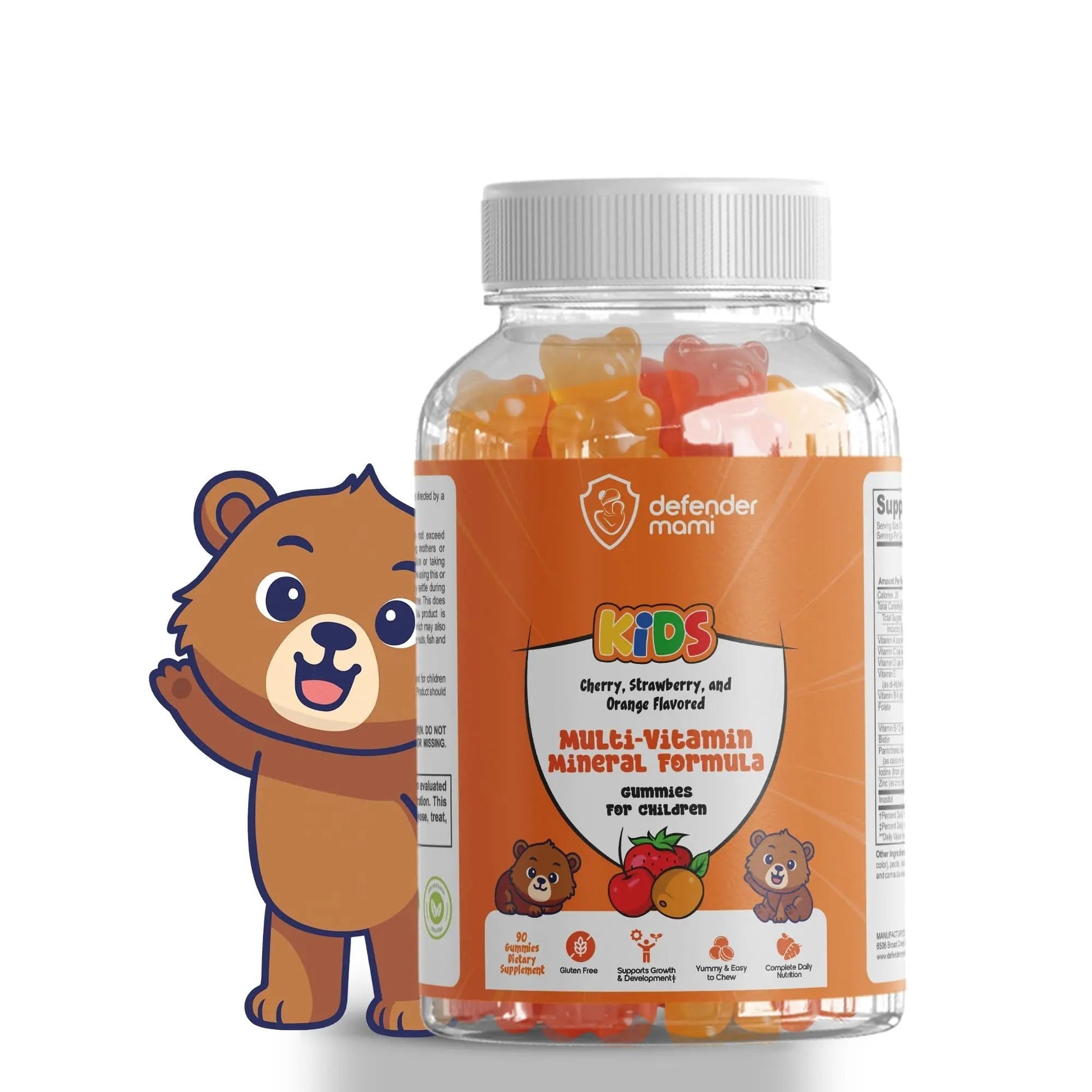 Defender Mami Kids Vitamin Gummies – Multivitamin & Mineral Formula, Non‑GMO · Gluten‑Free, 90 Count Chewables for Daily Immune Defender Mami