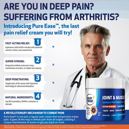 Pure Ease Arthritis Pain Relief Cream for Back 3 in 1 Maximum Instant Relief 2 OZ - Fast-Acting Muscle Pain Cream Extra Strength Joint & Knee - Powerful Formula for Neck Shoulder & Lower Back Pure EaseBuy Supplements Australia