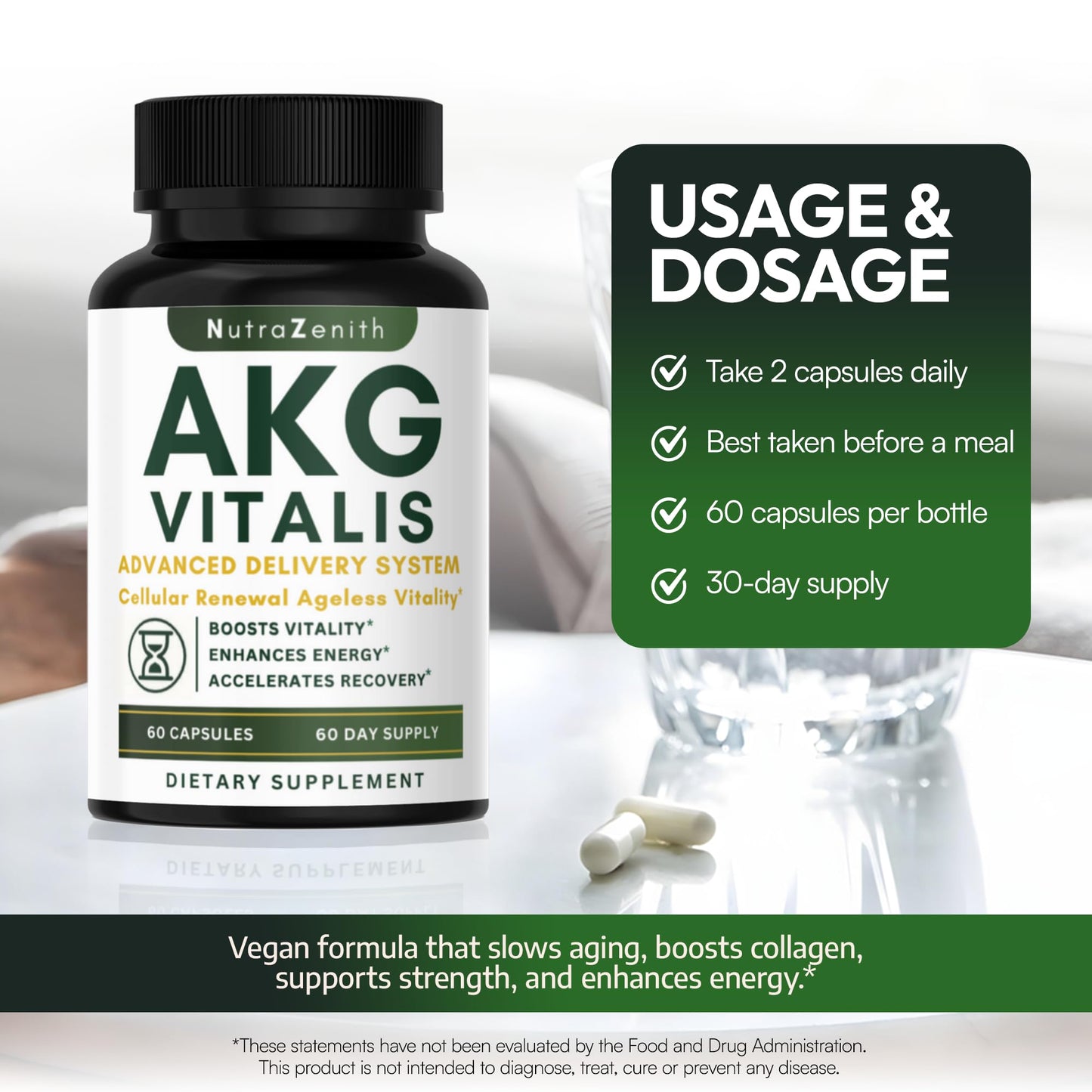 AKG Anti-Aging & Energy Boost Supplement with Vitamin B6, Vitamin C & L-Arginine – 60 Capsules for Youthful Skin, Cellular Renewal & Vitality Support Arazo NutritionBuy Supplements Australia