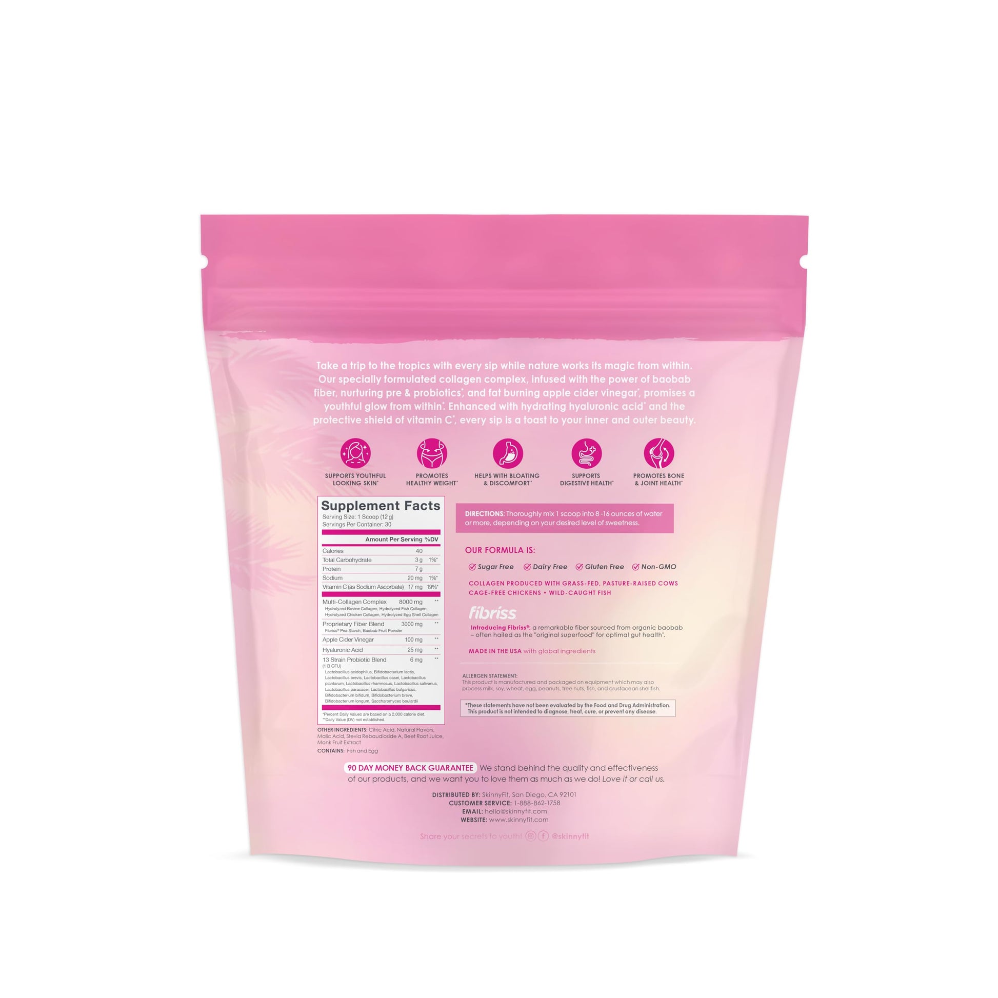 SkinnyFit Super Youth Tropical Punch Multi-Collagen Peptides + Probiotics, Baobab Fiber SkinnyFitBuy Supplements Australia