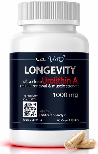 CzeNano Longevity – Ultra-Pure Urolithin A Supplement 1000 mg | Mitochondrial Support, Cellular Energy & Muscle Strength | Third-Party Tested COA | 60 Vegan Capsules CzeNanoBuy Supplements Australia