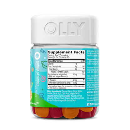 OLLY Kids Chillax Gummy, For a Calm and Relaxed Mood*, Magnesium, L-Theanine, Lemon Balm Extract, Chewable Supplement, Sherbet Flavored, 25 Day Supply - 50 Count (Packaging May Vary) OLLYBuy Supplements Australia