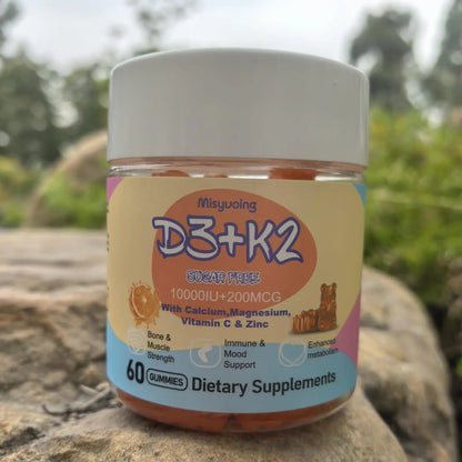 Misyvoing Vitamin D3 K2 Sugar-Free Gummies,Vitamin D3 10000 IU with K2 200mcg,VitaminC,Calcium,Magnesium,Zinc,Support for Bones Misyvoing