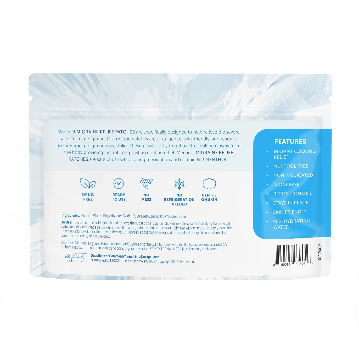 Medagel Migraine Relief Patch, Cooling Patches for Migraine, Fever, Hormone, & Headaches, Mess & Odor-Free Hydrogel Cooling, Made in The USA, 1 Pack (4 x Patches) White MedagelBuy Supplements Australia