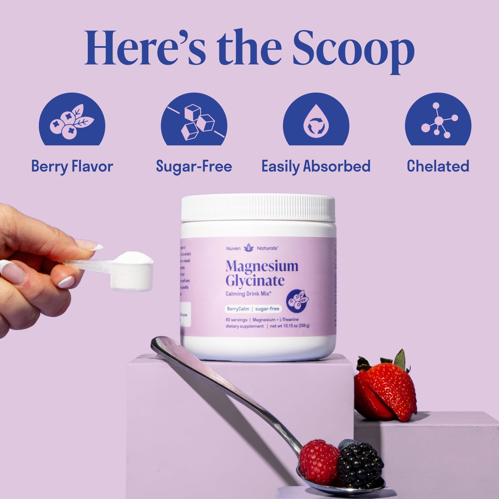 Magnesium Glycinate Powder + L-Theanine | 60 Servings | 300 mg per Scoop High Absorption Chelated Magnesium Powder for Sleep - Natural Mixed Berry Flavor, No Sugar, Support Restful Sleep & Relaxation Nuven NaturalsBuy Supplements Australia