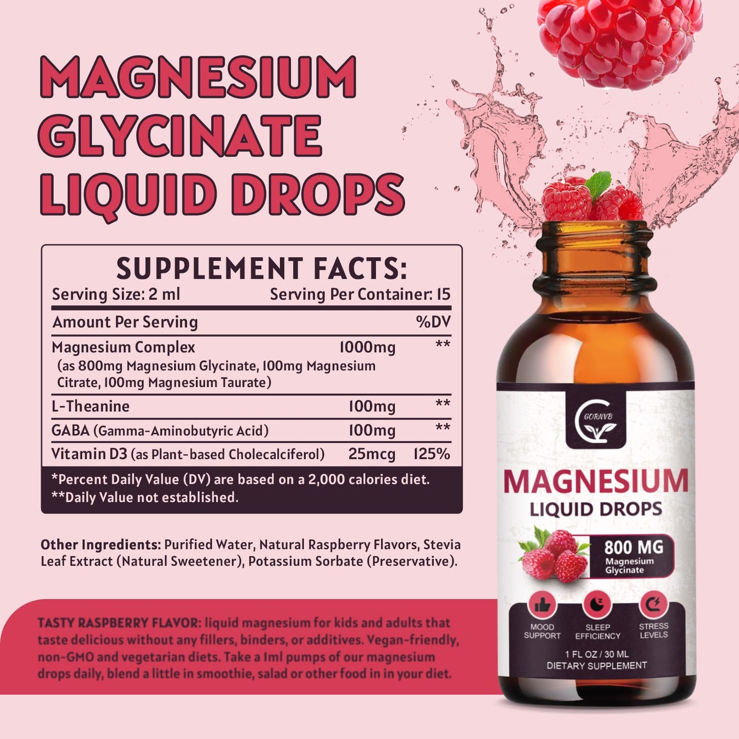 (2 Pack) Magnesium Glycinate Liquid Drops | 1000mg Liquid Magnesium Complex with D3, L-Thea & GABA for Energy, Sleep, Nerve and Heart Health