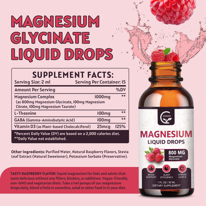 (2 Pack) Magnesium Glycinate Liquid Drops | 1000mg Liquid Magnesium Complex with D3, L-Thea & GABA for Energy, Sleep, Nerve and Heart Health
