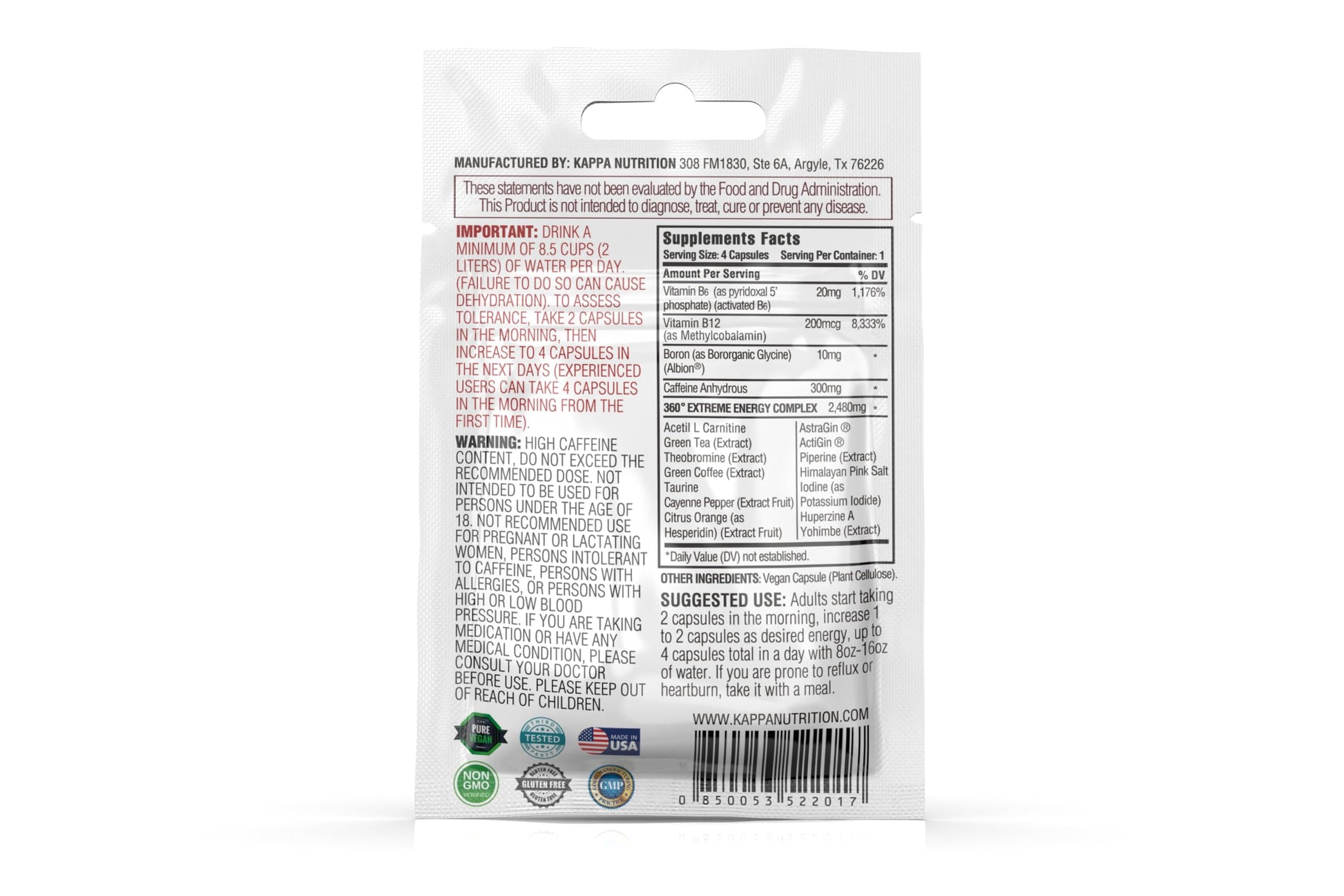 360 Extreme Energy, Memory & Focus (1 Display 20 Sachets (4 Capsules ea) KAPPA NUTRITIONBuy Supplements Australia