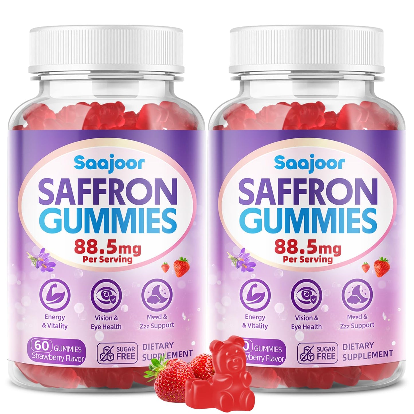 Saffron Gummies for Adult Kids - with Saffron 88.5mg, Vitamins D3 & B6, Magnesium, Zinc, Ashwagandha, L - Theanine, St. John's Wort - Supports Mood & Focus, Strawberry Flavor, 120 Count SaajoorBuy Supplements Australia