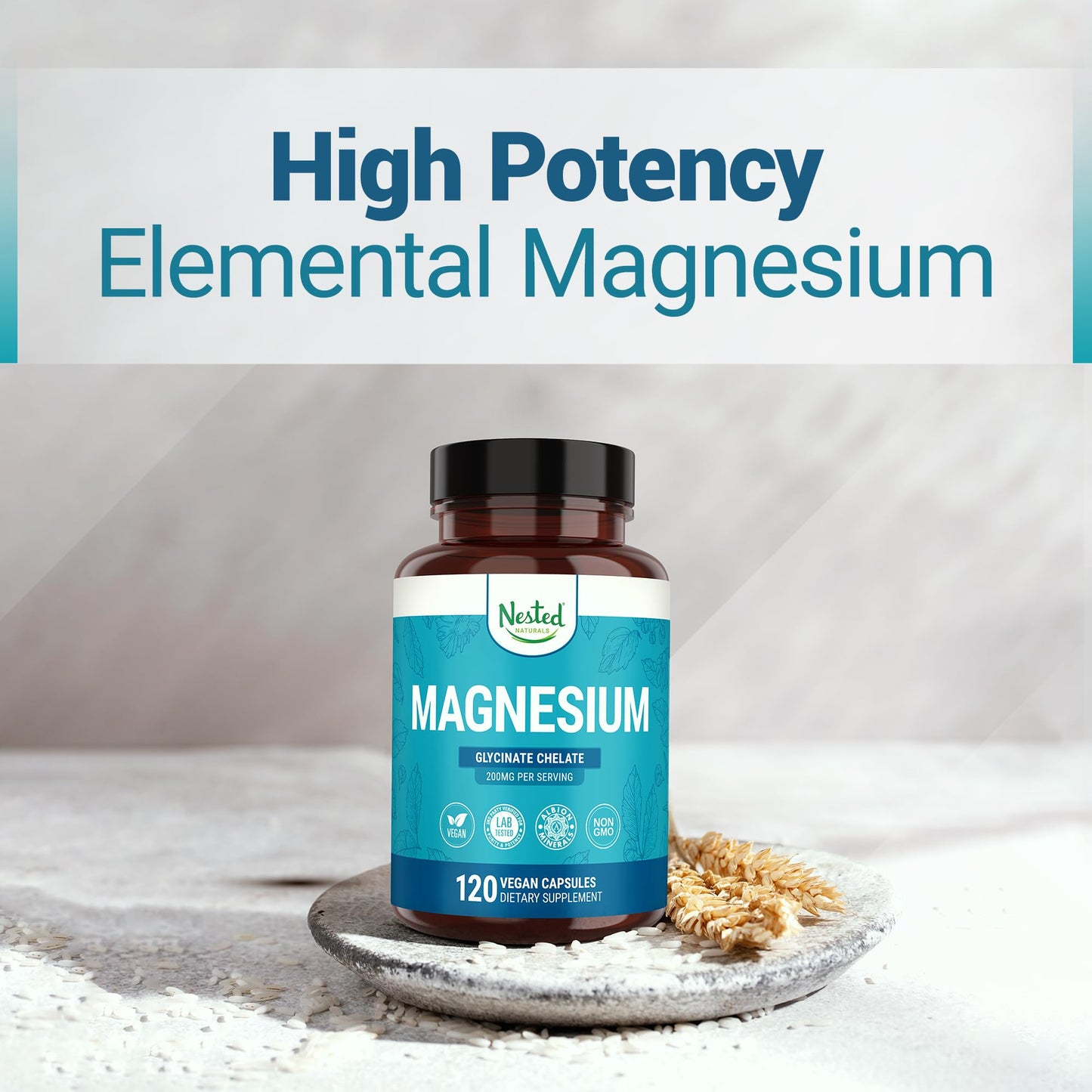 Nested Naturals Magnesium Glycinate Chelate - 200mg Chelated Magnesium Supplement for Muscle Cramps, Relaxation, & Sleep Support - 100% Albion TRACCS Buffered